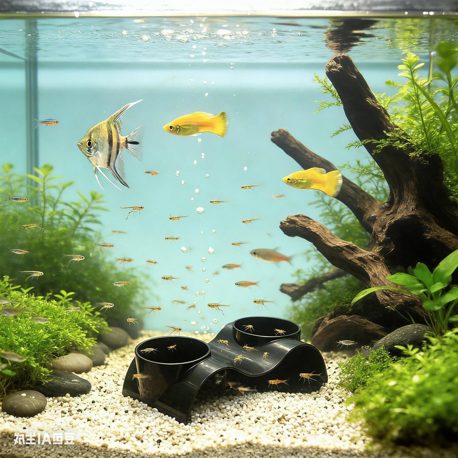 2 Pezzi Grotta Tunnel per Acquario Tunnel Pesci (21cm/12,8cm) Grotte Sotterranee Acquario Angolare Plastica con 2 Ingressi, Nascondiglio 360° per Gamberetti Pesci Granchi
