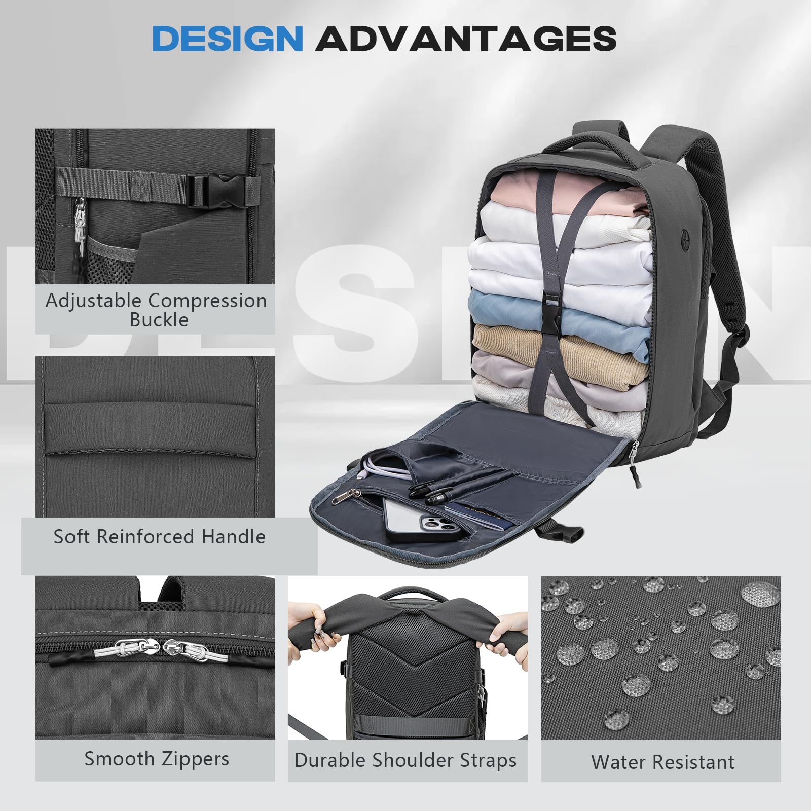 Xkdoai Mochila 40x30x20 Mochila Viaje Cabina Avion para Ryanair Wizz Air Easyjet Equipaje de Mano Bolsa Antirrobo Resistente Al Agua