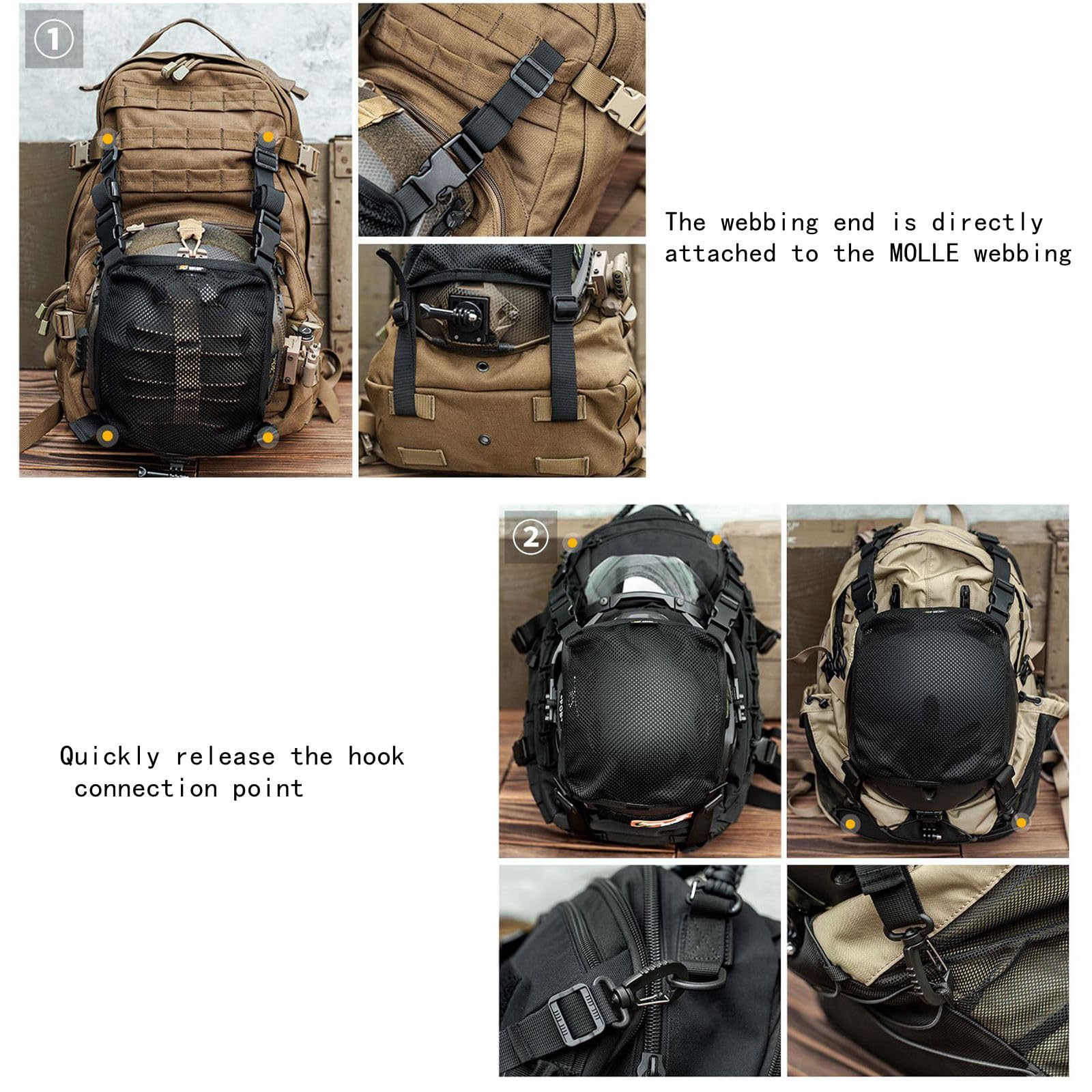 Tactical Helmet Net, Molle-Compatible Backpack Accessory with Hook, Elastic Edge Mesh Cover for Outdoor & Tactical Backpacks (Fits Bike/Tactical Helmets) (Black) : Sports & Outdoors