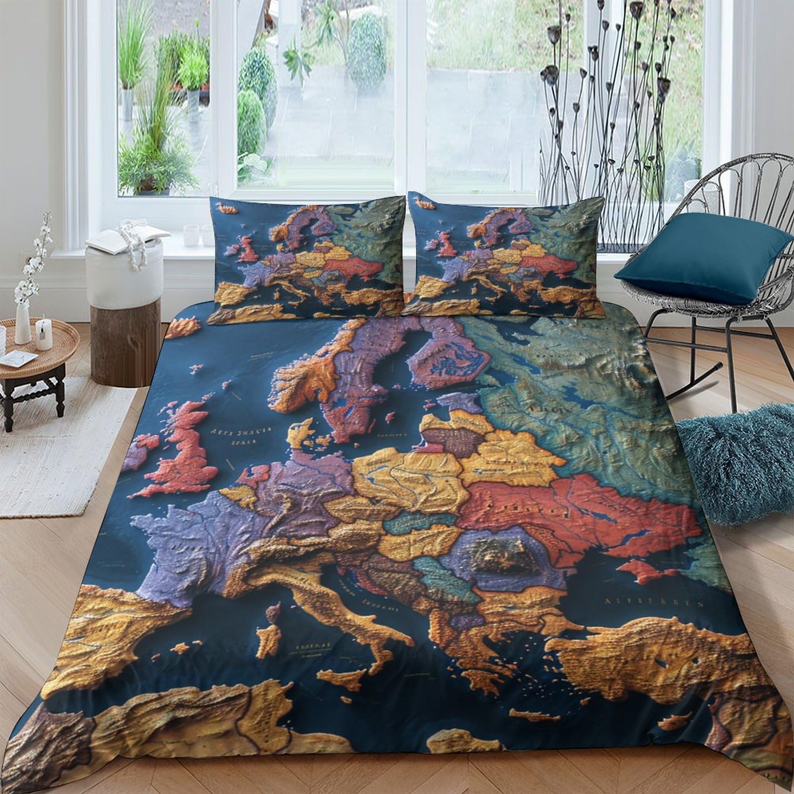 Lkbasoegd Style-4 Map Of Europe Duvet Cover Sets 3 Pcs Hotel Quality Quilt Cover Bed Sets Bed Covers With Pillowcases With Zipper Closure Hypoallergenic Soft Breathable Microfiber Double（200X200cm）