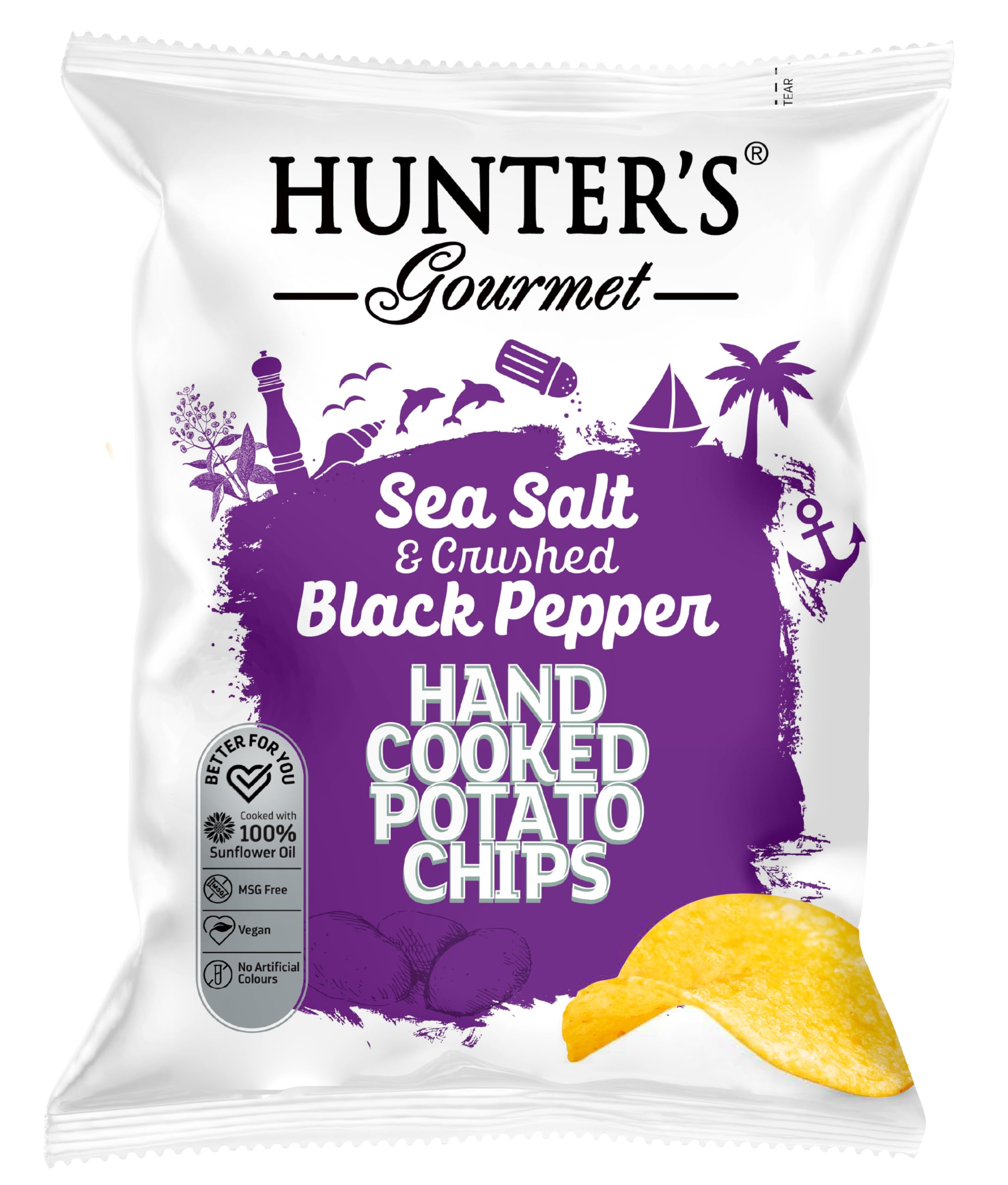 Hunter's Gourmet Sea Salt & Crushed Black Peppers Hand Cooked Potato Chips 125g