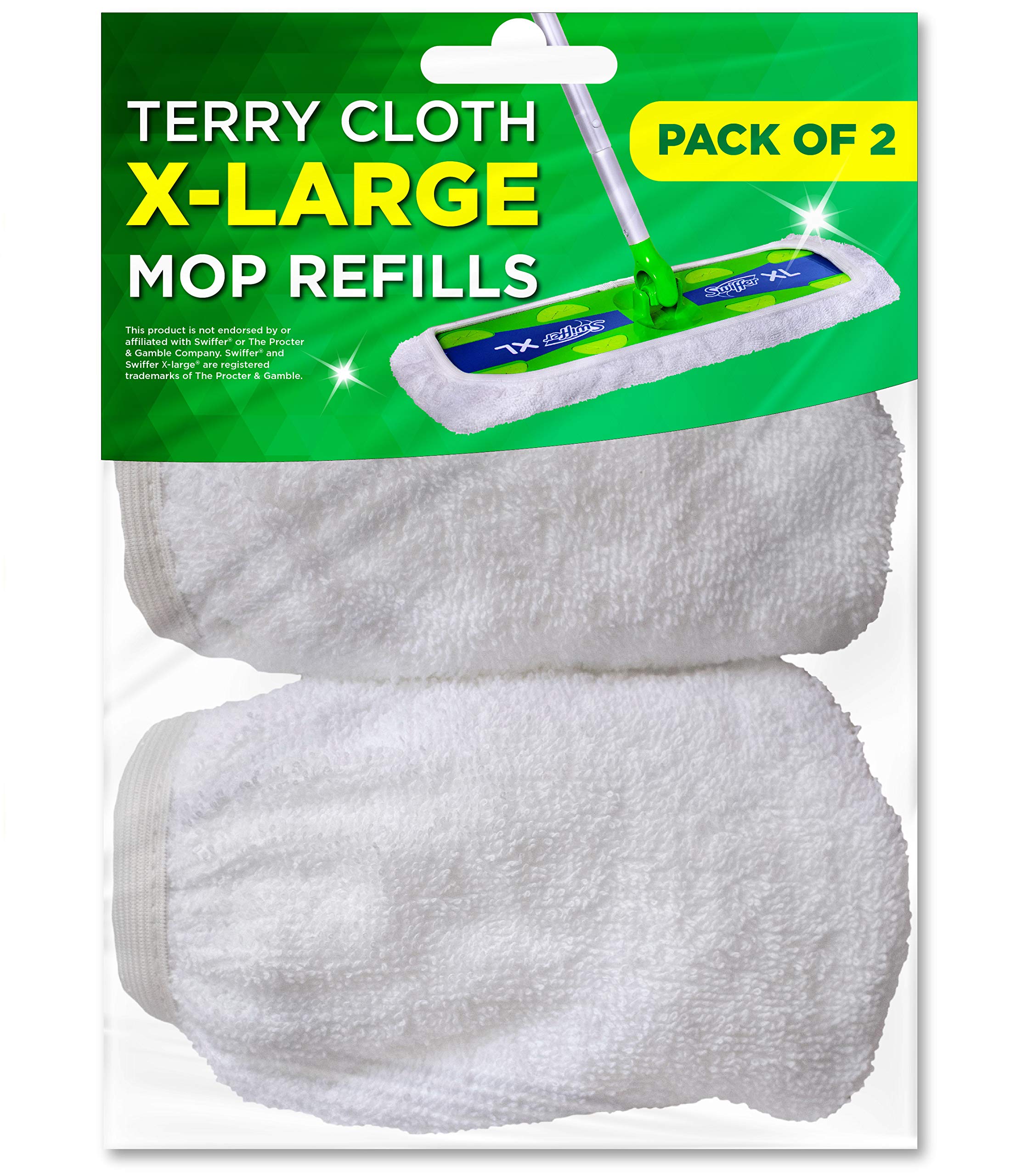 VanDuck X-Large Reusable 100% Cotton Mop Pads Compatible with Swiffer XL, 2-Pack (Mop is Not Included)
