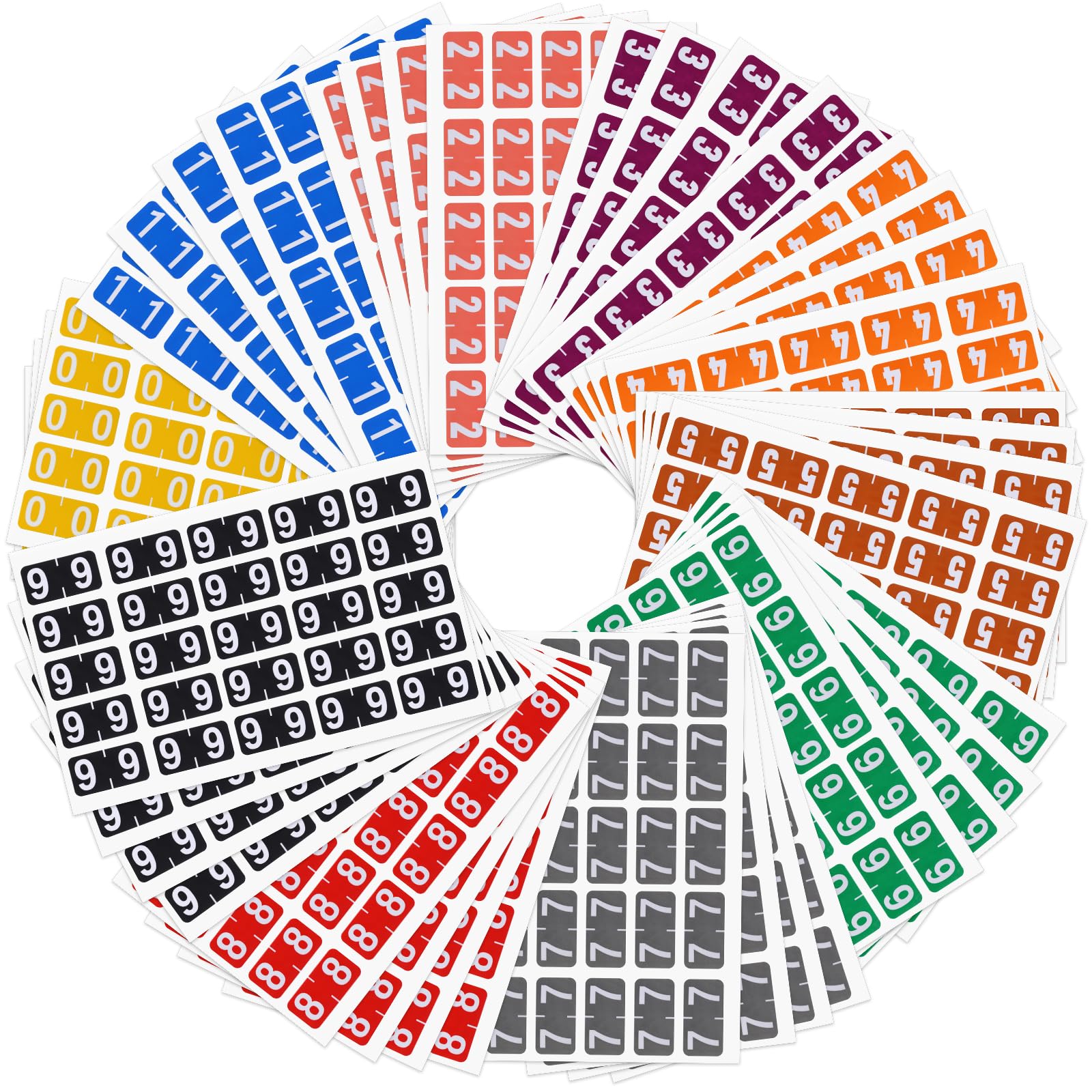 Lot de 2 500 étiquettes de classeurs numériques avec code couleur 0 à 9