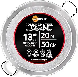 Panela de paella de 50,8 cm - Forma de paella de aço carbono, feita na Espanha - Aço polido, 20 pol. - 50 cm (13 porções) Cozinhe sua própria paella espanhola
