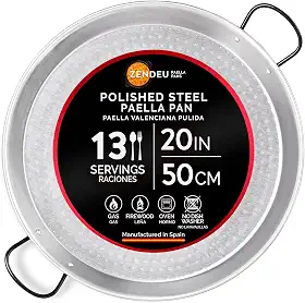Panela de paella de 50,8 cm - Forma de paella de aço carbono, feita na Espanha - Aço polido, 20 pol. - 50 cm (13 porções) Cozinhe sua própria paella espanhola