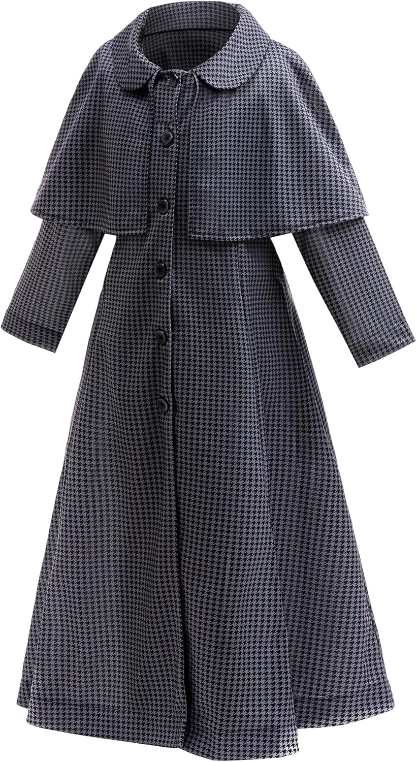 Xefenki Black Plaid Long Dress Costumes for Girls Gothic College Style Includes Wig Socks Necklace Earrings - Image 3