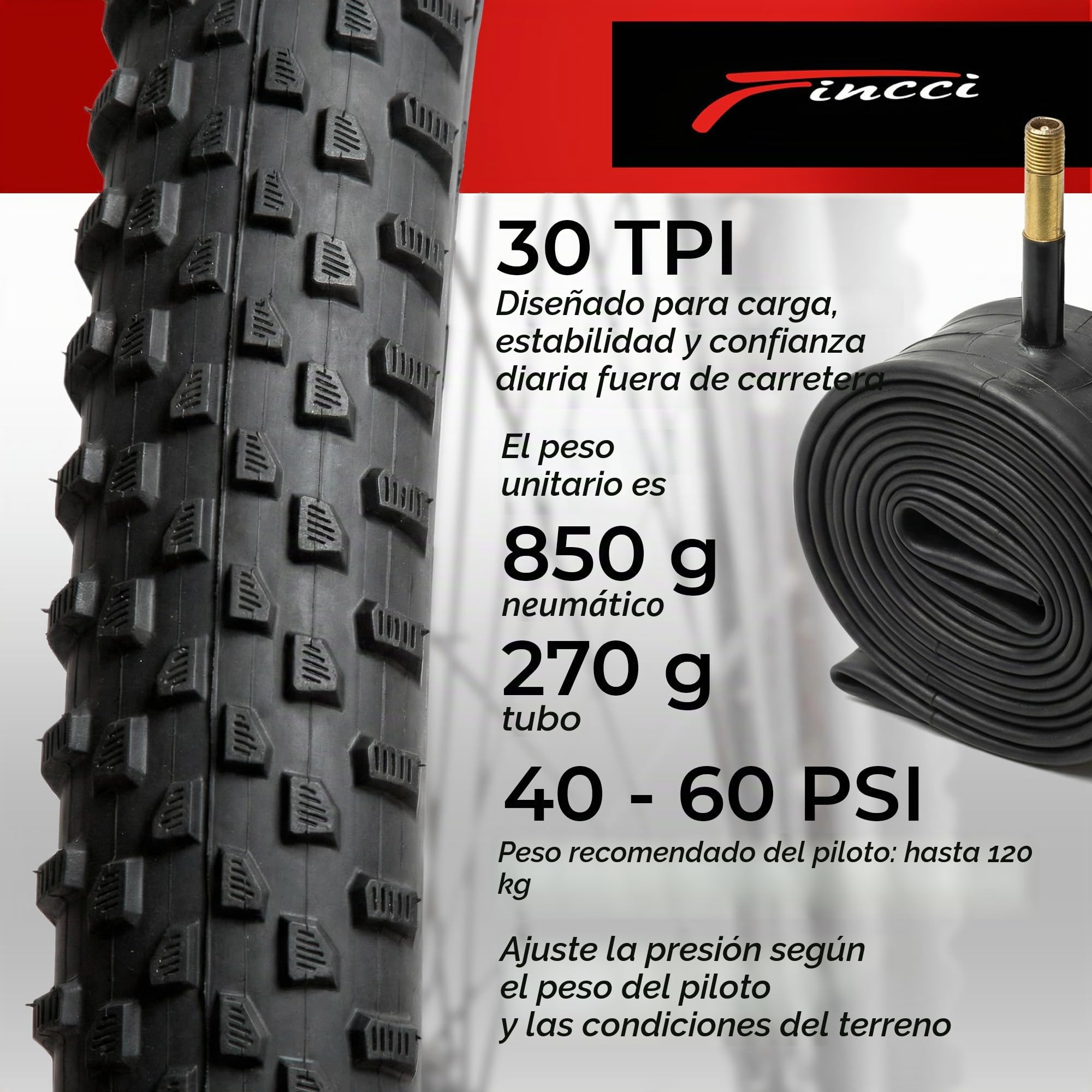 Fincci Cubiertas MTB 29 x 2.1 Pulgadas con 2X Camara de Aire 52-622 - Neumáticos Plegable 29 con 1mm Antipinchazos para Adulto, Gravel, Montaña, Eléctrica, Mountain Bike y Bicicleta Carretera