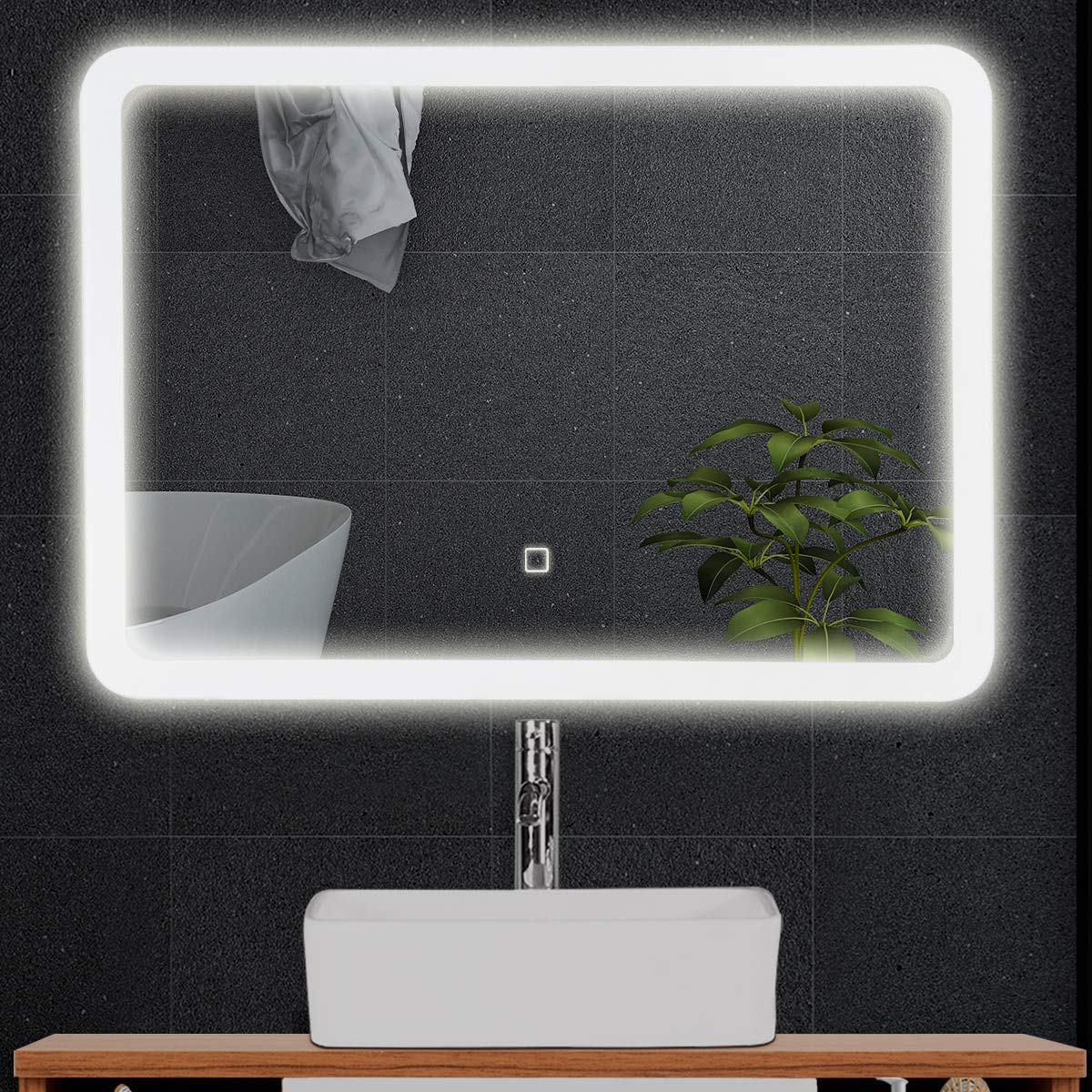 Buy Tangkula LED Bathroom Mirror, Rounded Arc Corner Rectangle Walled
