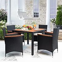 Vista 11 de Devoko Muebles de comedor de 7 piezas, juego de conversación de patio con mesa de madera de acacia, para exteriores, cojín beige y ratán negro