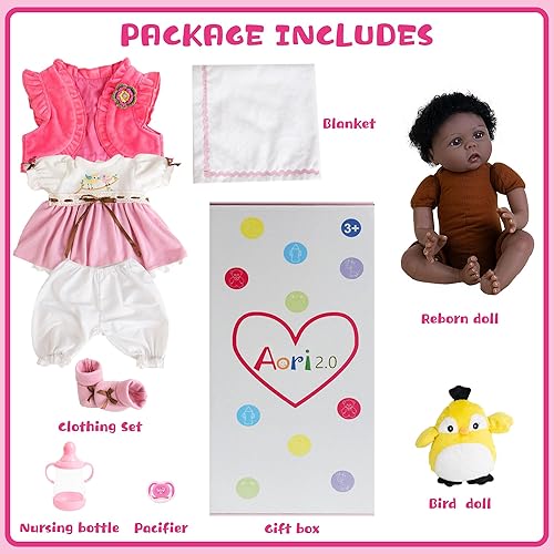 Miniatura 7 de Aori 2.0 Reborn Baby Dolls - Juego de muñecas afroamericanas realistas de 22 pulgadas, extremidades suaves y realistas y cuerpo ponderado