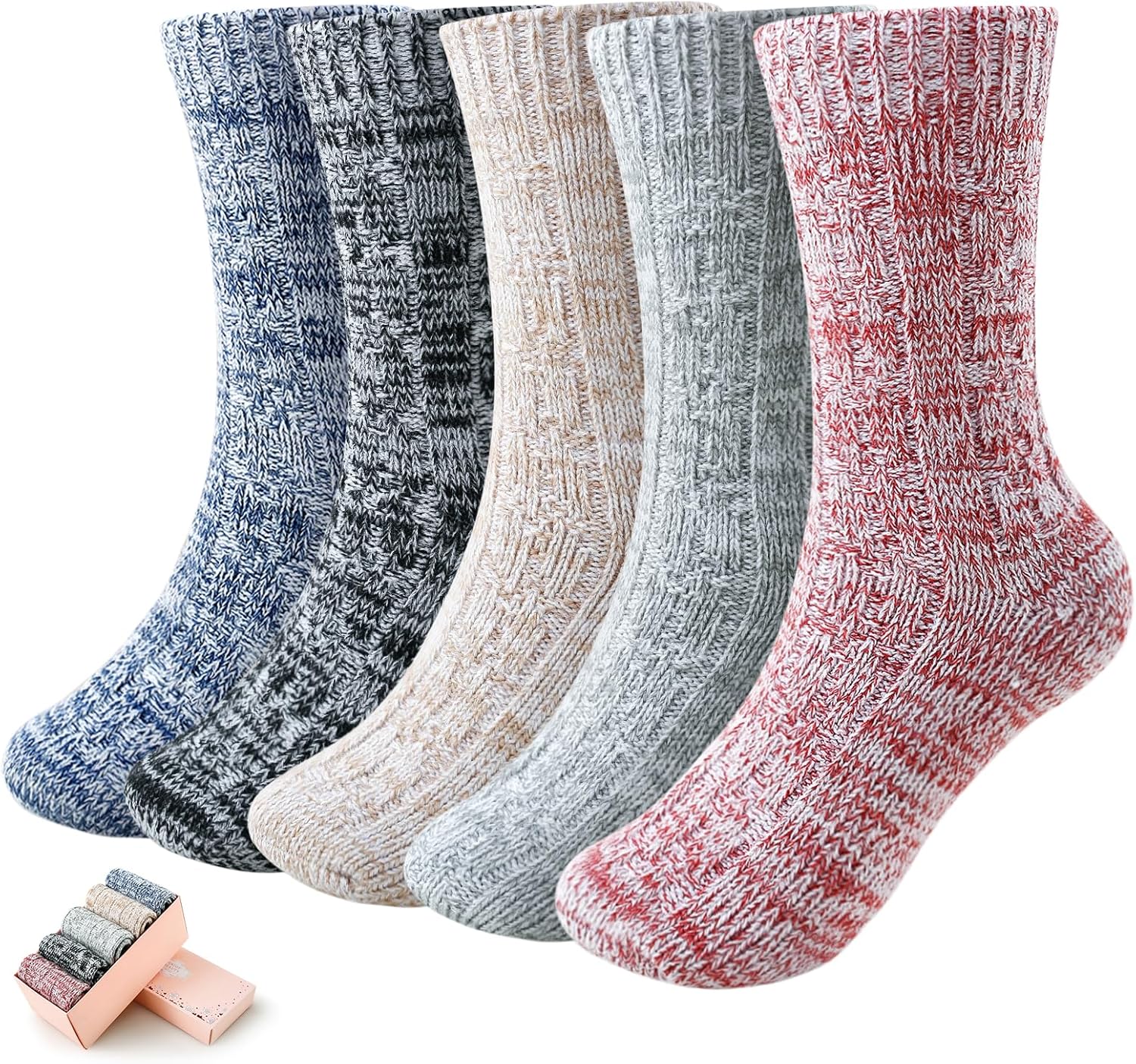 SISOSOCK 5 Pairs Knit Soft Womens Socks, Winter Warm Thick Comfy Vintage Casual Home Sleep Socks, Perfect Gifts for Women