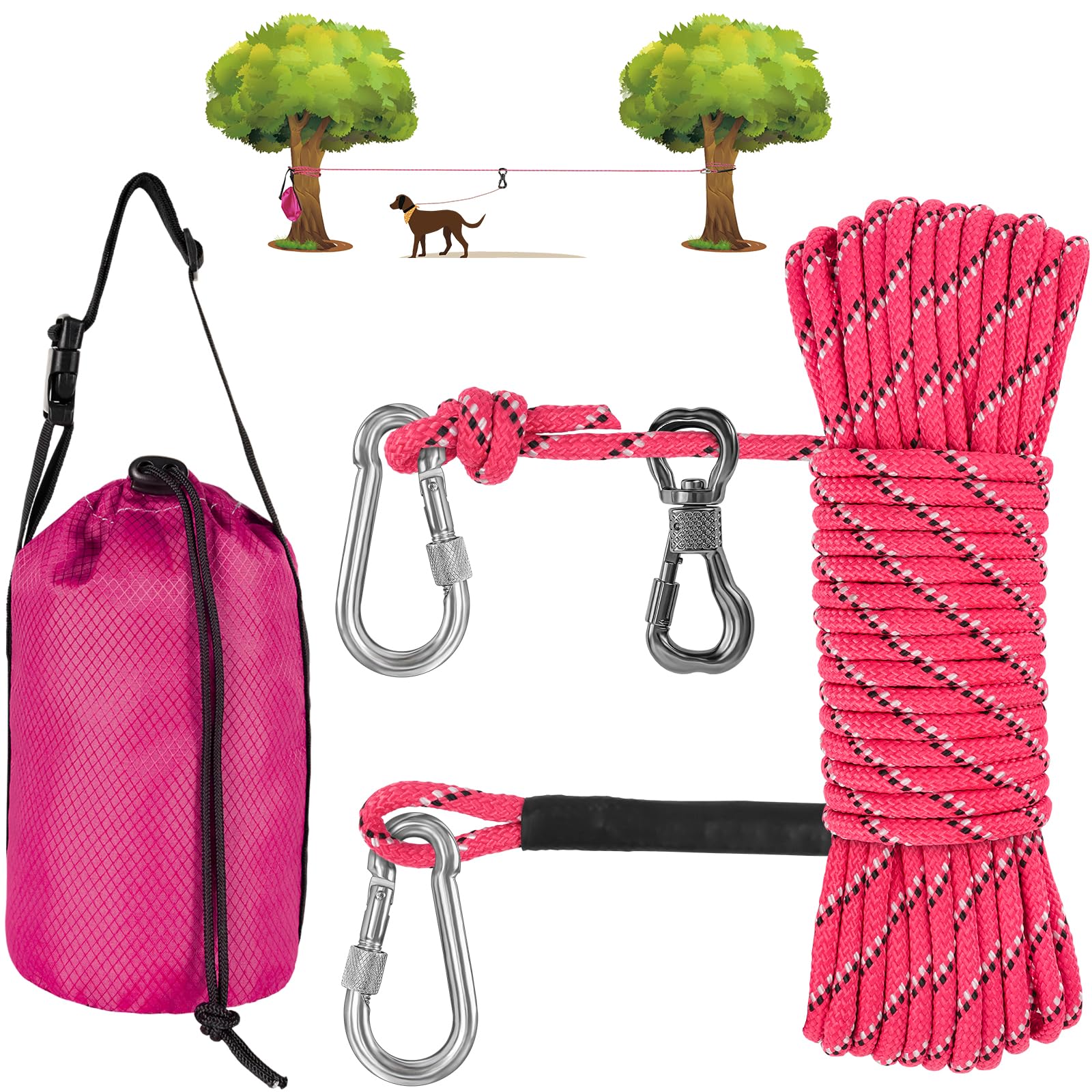 XiaZ Dog Tie Out Cable for Camping, 50ft Portable Overhead Trolley System for Dogs up to 200lbs，Dog Lead for Yard, Camping, Parks, Outdoor Events,5