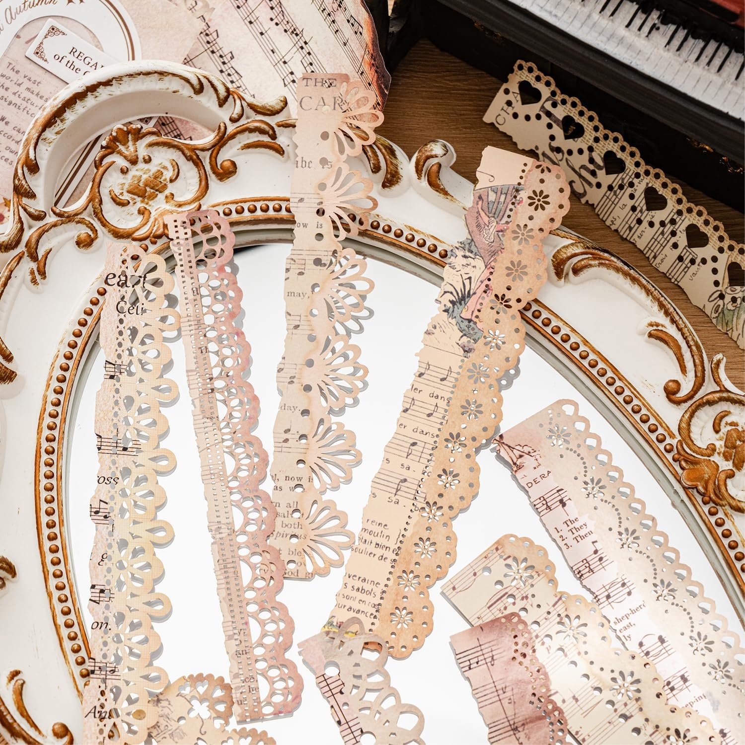 60PCS Vintage Lace Stickers for Journaling Scrapbooking DIY Craft Decor