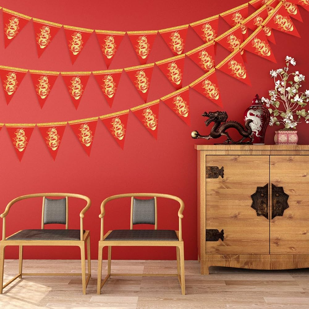 Big Dot Of Happiness Lunar New Year - DIY 2025 Year Of The Snake Party Pennant Garland Decoration - Triangle Banner - 30 Pieces