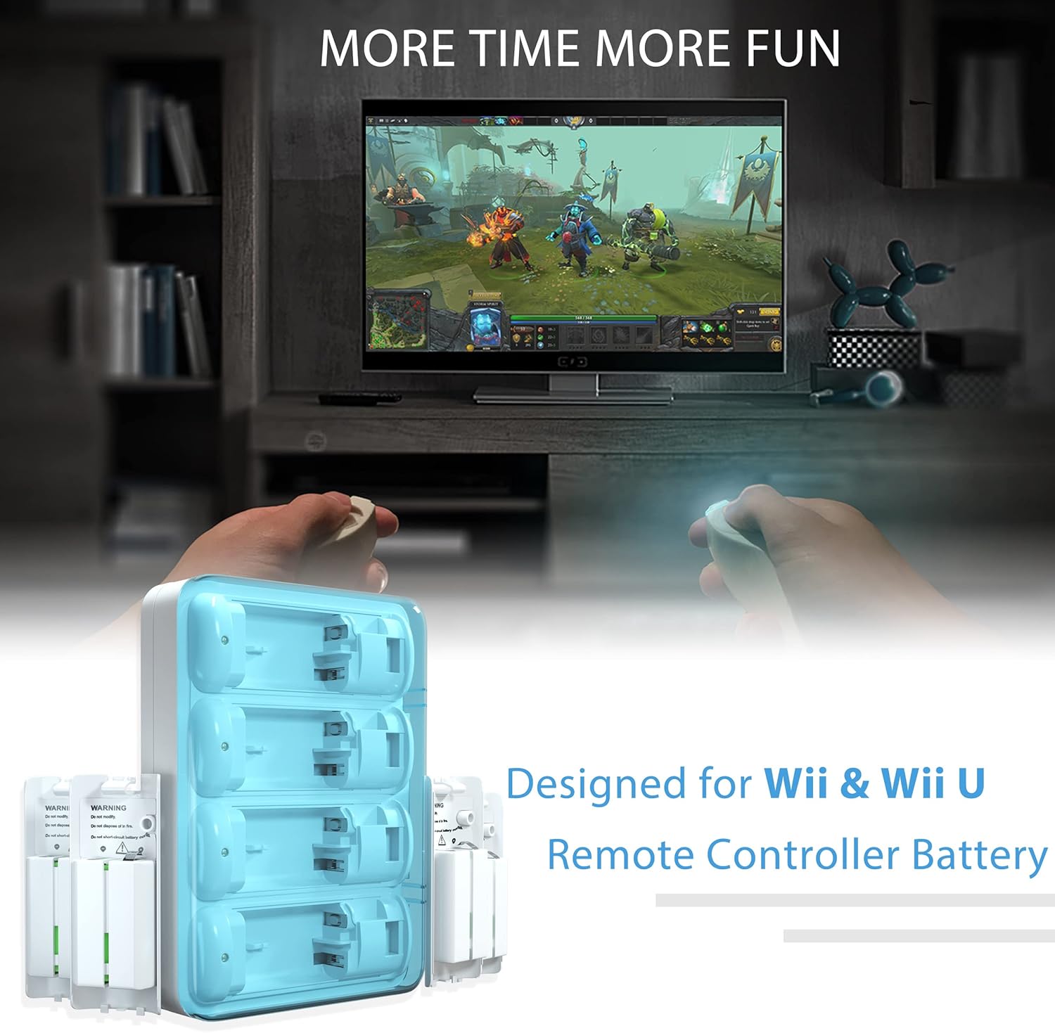 4 Pack Rechargeable Batteries fit for Wii & Wii U Remote Controller, 4-in-1 Battery Charger Station Box for Wii & Wii U Remote Controller Battery, Including USB Cable