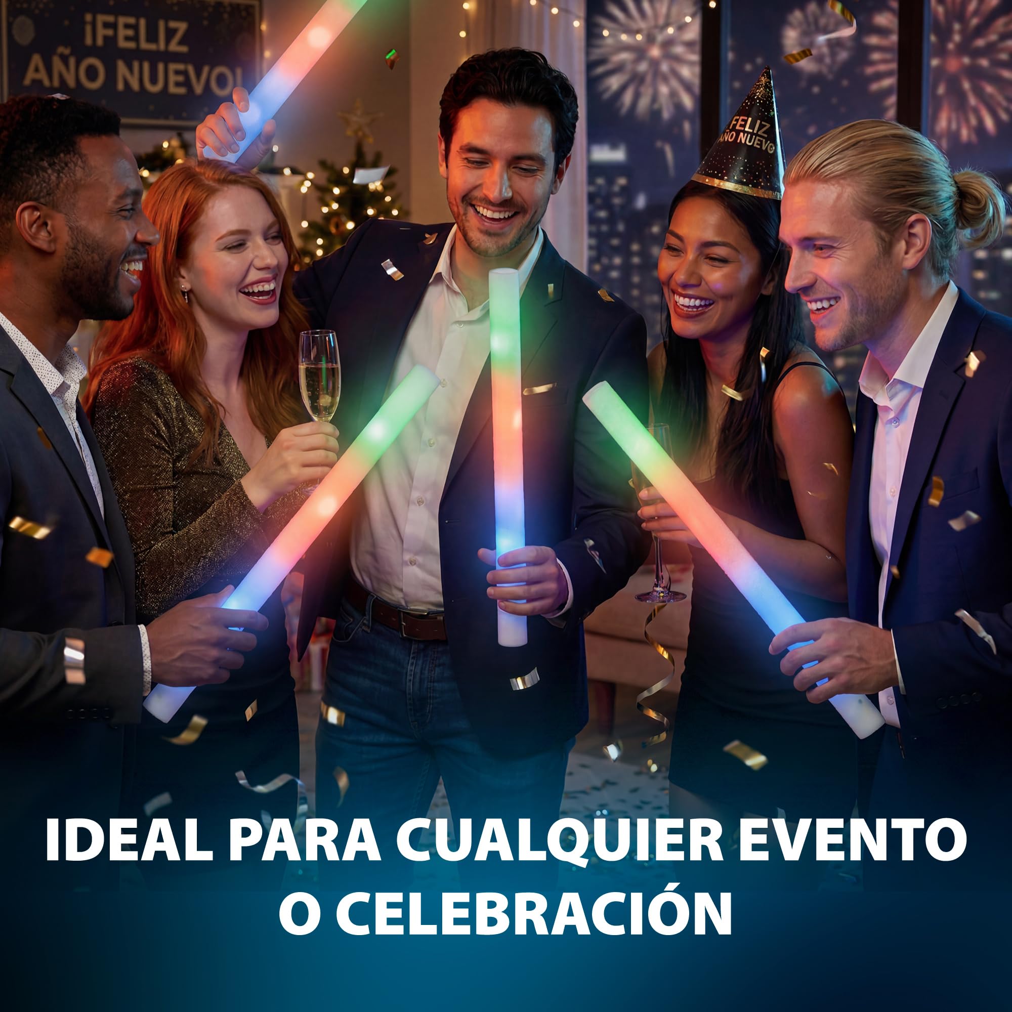 Pack de 200 Palos LED RGB de GomaEspuma – Varitas Luminosas de Gomaespuma con 3 Modos de Iluminación, Sticks de Luz para Bodas, Conciertos, Festivales y Cumpleaños - Autonomía 8 horas - 35 cm