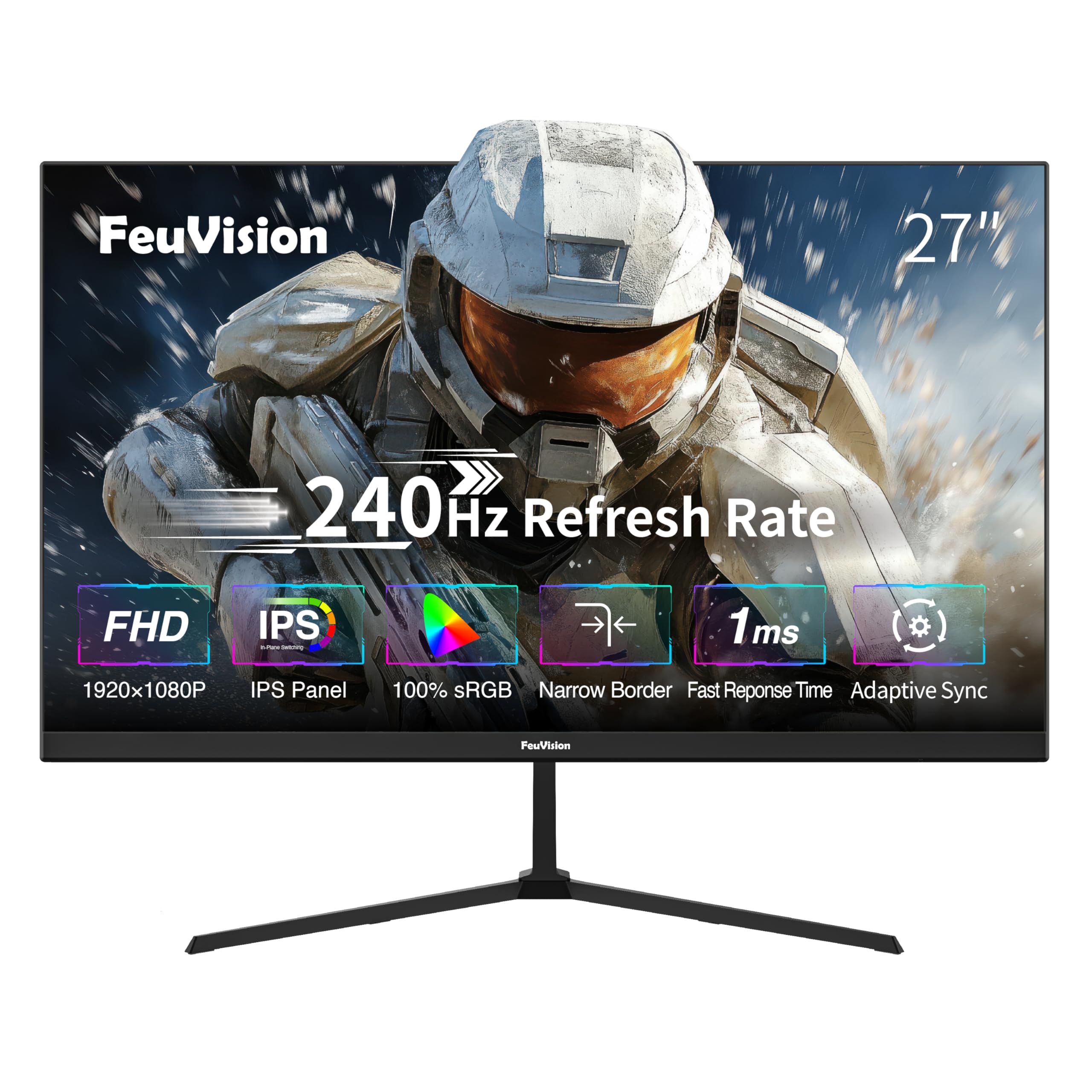 FeuVision 27 inch Gaming Monitor 240Hz, FHD 1080p, IPS Panel, 1ms