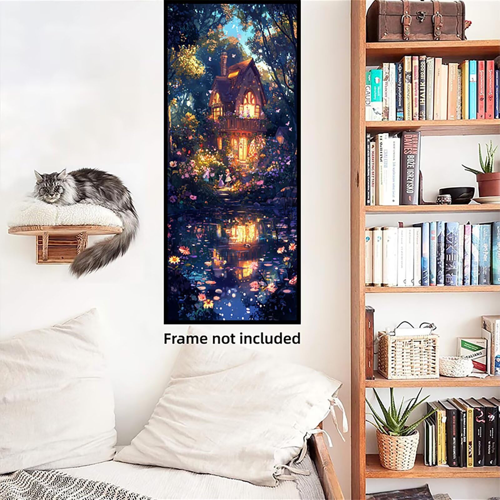 Malen Nach Zahlen 50x150cm Leinwand Fluss Malen Nach Zahlen Erwachsene mit Ohne Rahmen, DIY Kreativ Set für Erwachsene mit Pinseln und Acrylfarbe, Zimmer Deko Die Hütte Landschaft Geschenk, P0M-1037