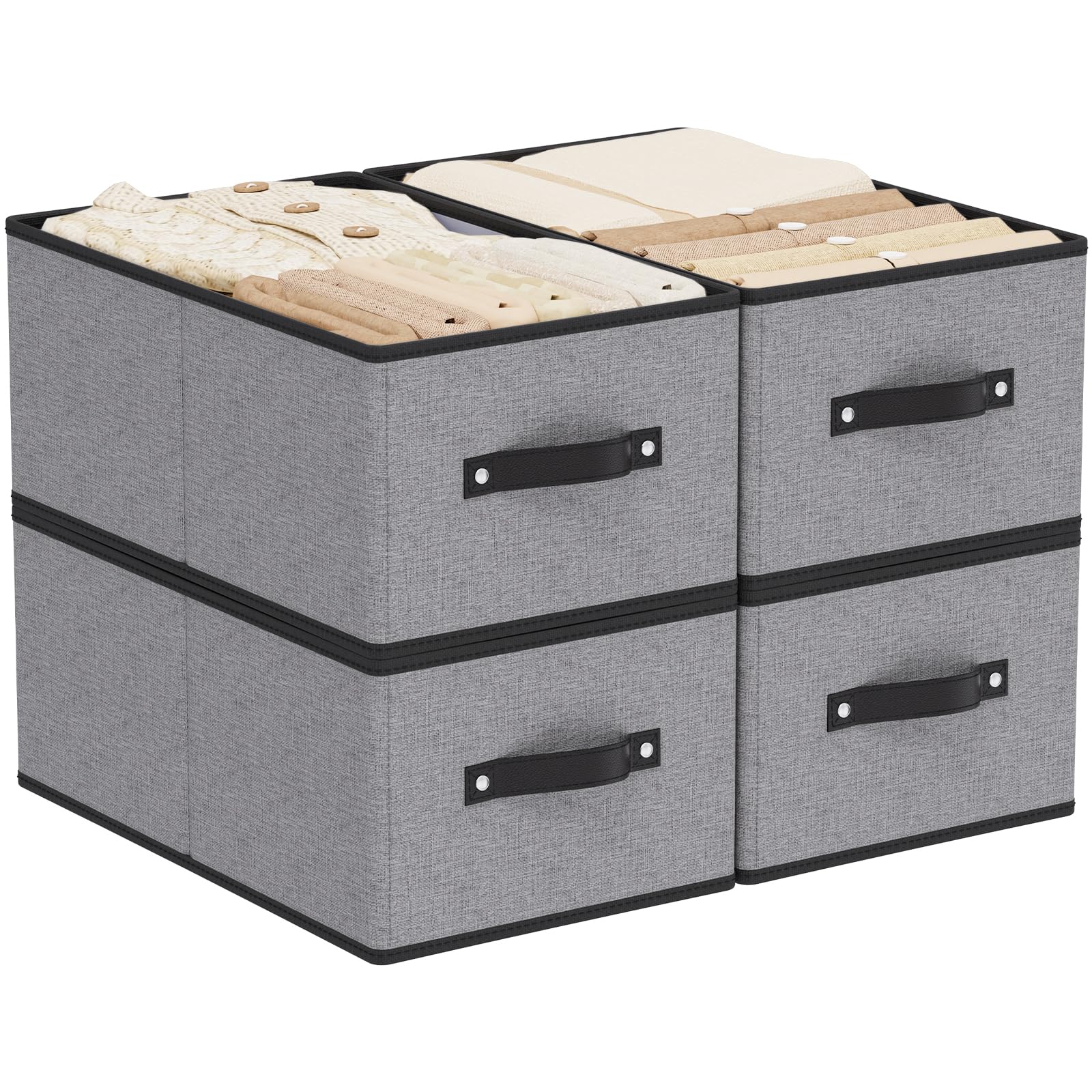 YheenLf Foldable Storage Box, 4 Pack Organizer Bins with Handles, Fabric Cubes for Wardrobe, Closet Containers Baskets for Organizing, 47x28x20cm, Gray — image 1