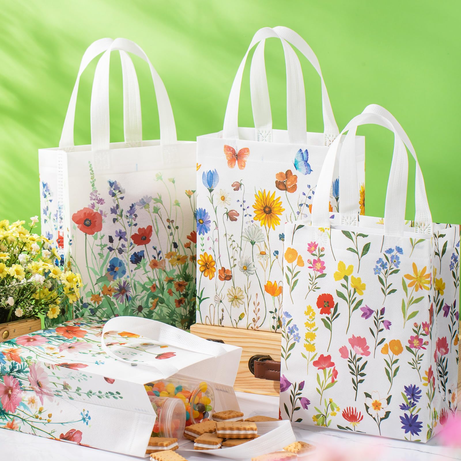 Naozinebi 24Pcs Wildflower Gift Bags - Floral Party Favor Bags With Handles