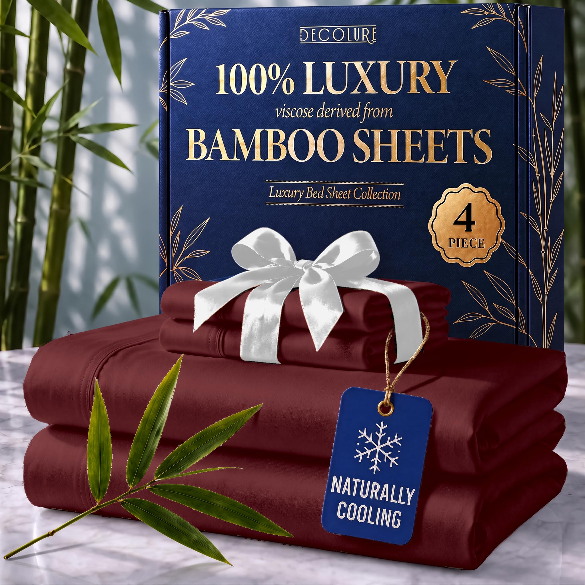 DECOLURE 100% Viscose Derived from Bamboo Sheets | 4 Pc Bed Set