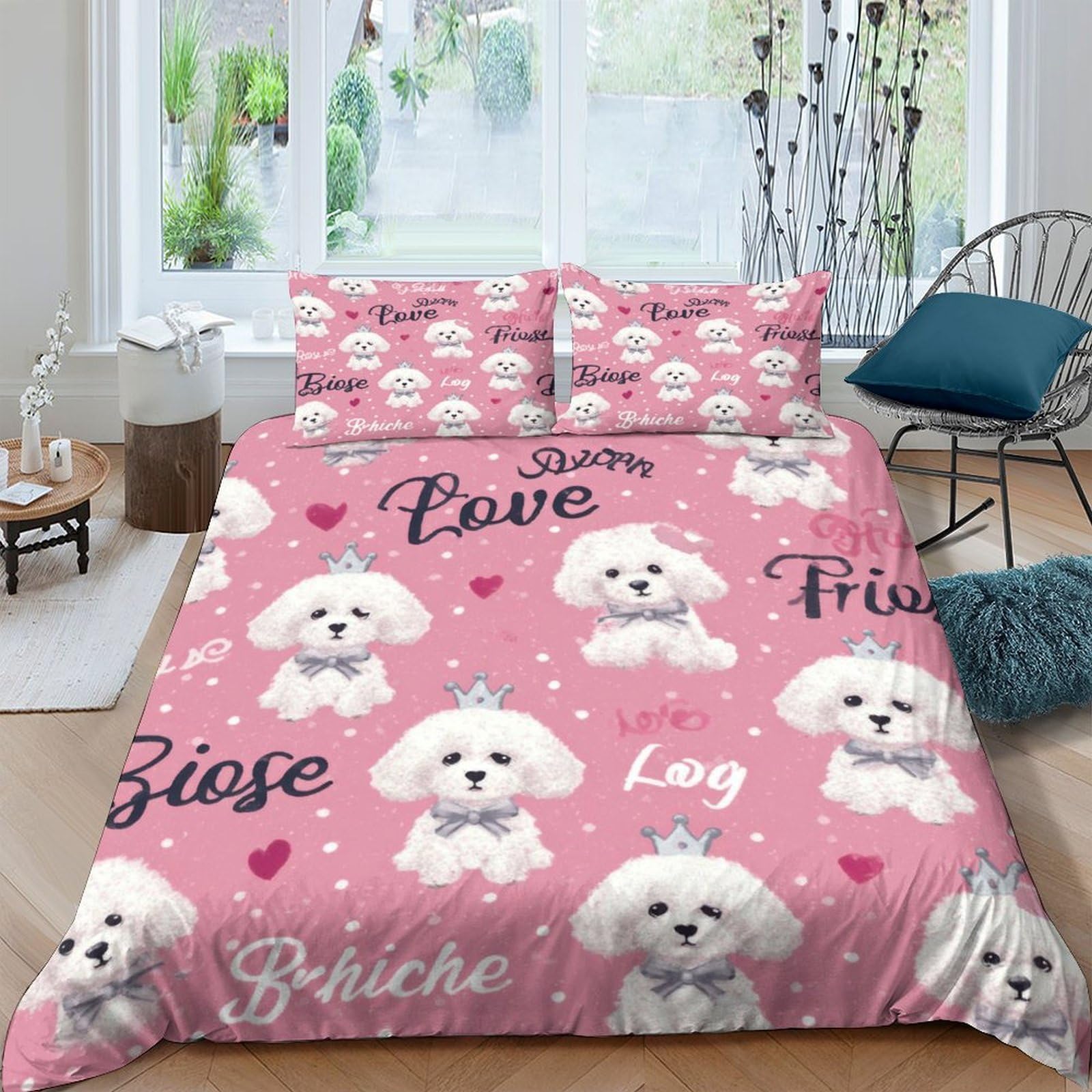 Ctjqhvkz Style-7 3D Printed Cute Puppy Fitted Sheet Microfiber Pink Dog Pattern Mattress Cover For Bedroom Guest Room Decor Single（135X200cm）