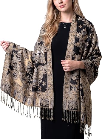 Achillea Elegant Paisley Floral Pashmina Shawl and Wrap Boho Rave Scarf for Festival, Travel & Everyday Wear