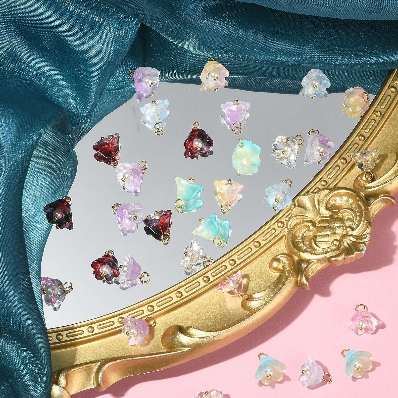 Stiesy 35Pcs 7 Colors Flower Charms Pendants Lily of The Valley Handmade Lampwork Charms Floral Glass Charms for DIY Crafts Bracelet Jewelry Making - Image 3