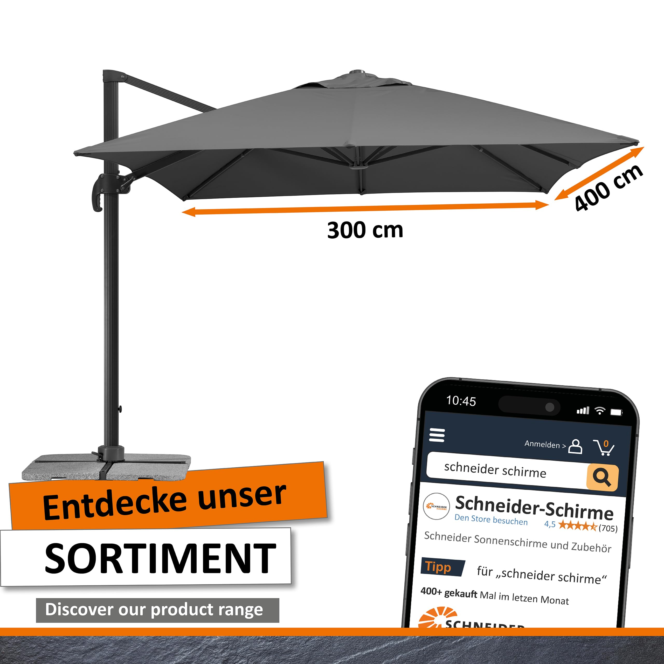 Schneider Sonnenschirm RHODOS GRANDE ca. 400 x 300 cm anthrazit, Anthracite
