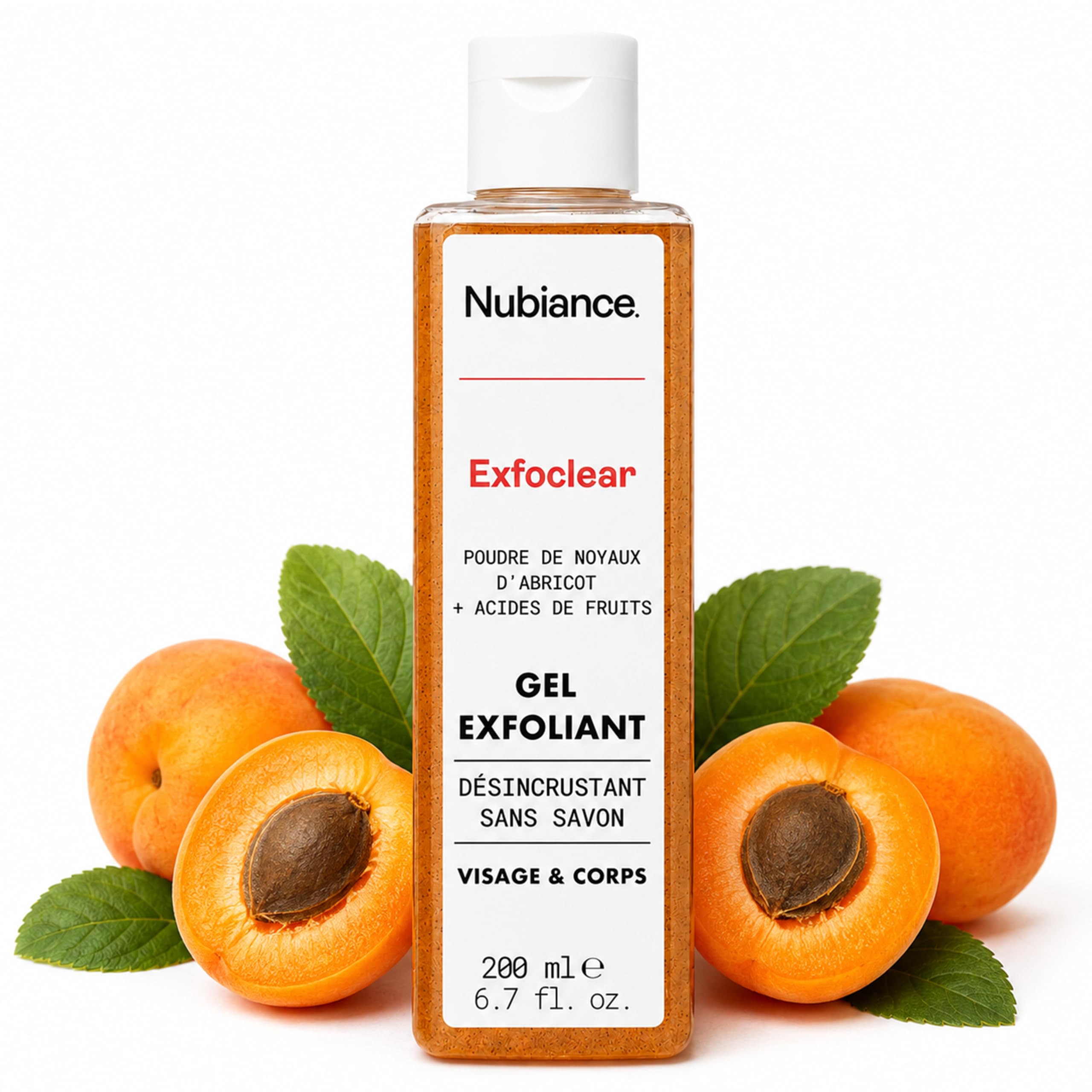 NUBIANCE - Exfoclear® Face & Body Scrub - Fruit Acid Face & Body Scrub. Facial Cleansing Gel for Oily or Dry Skin Anti Blackhead. Neckline Peeling