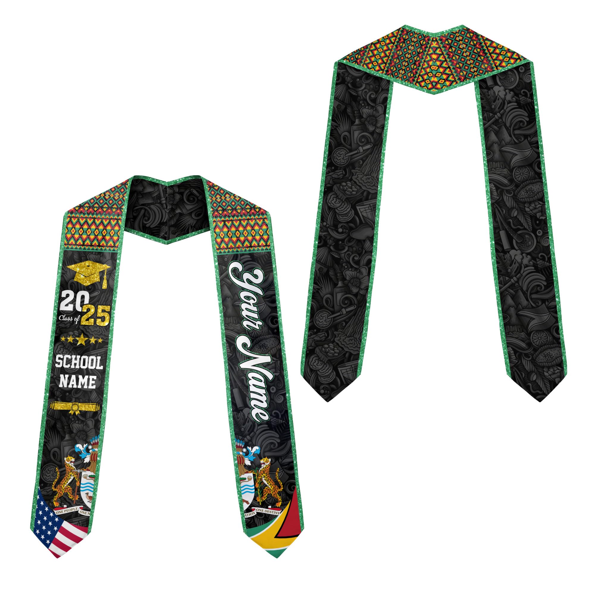 MonkeyVan Custom Guyana Graduation Sash Custom Flag Graduation Stole Guyana Flag Graduation Sash Guyana Stole Graduation 2025 Gya10