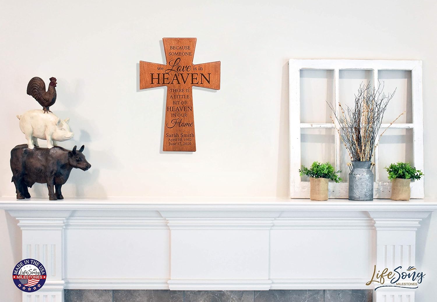 LifeSong Milestones Personalized Wooden Memorial Wall Cross Hanging Decor 7x11 Sympathy Bereavement Gift Loss of Loved One Celebration of Life In Loving Memory Remembrance Someone We Love (Cherry)