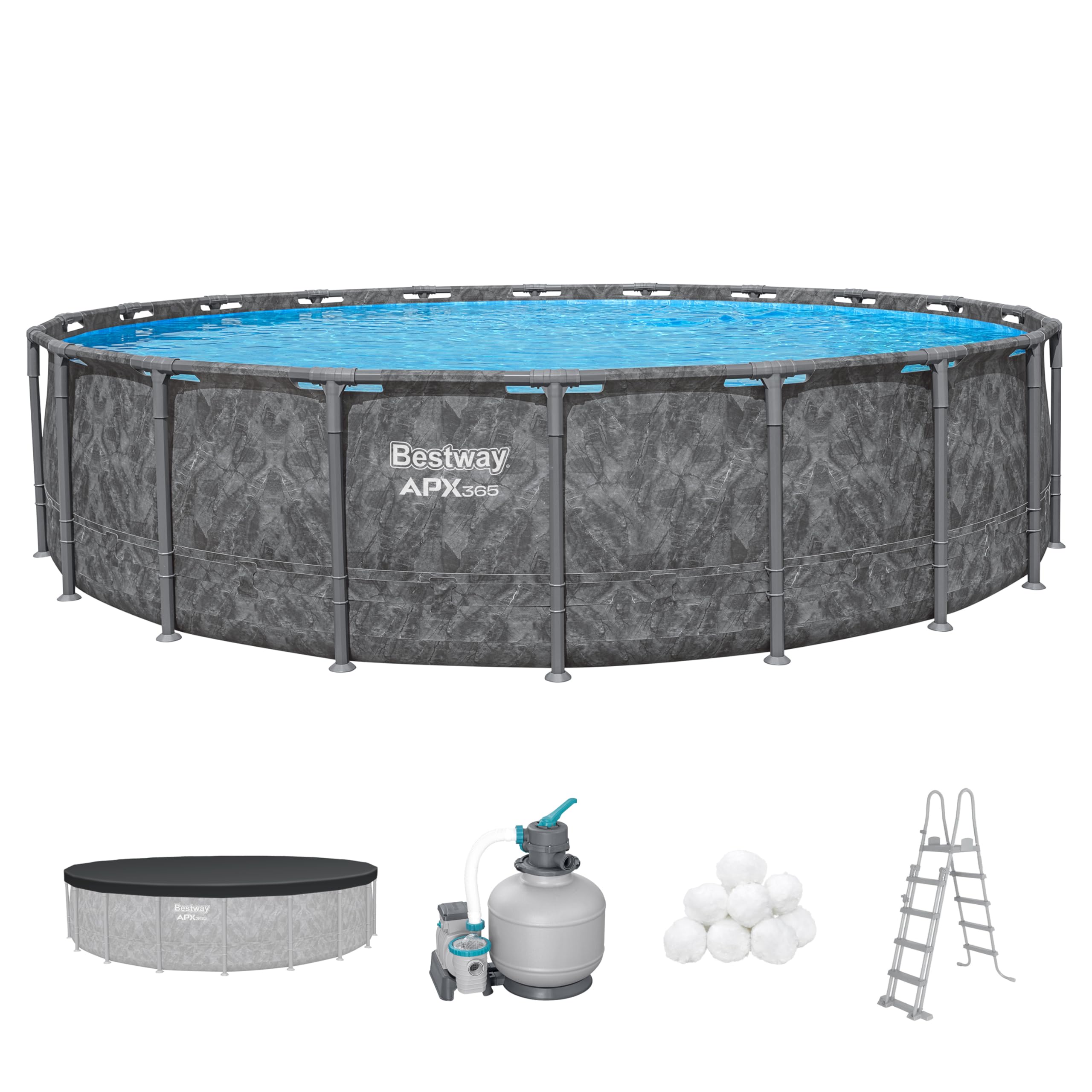 Bestway APX365 Winterfestes Frame Pool Set, Ø 610 x 132 cm, 33.240 Liter, TriTech-Material, Polar-Shield Ganzjahresschutz, Sandfilteranlage 8.327 l/h, Sicherheitsleiter, Abdeckplane, einfacher Aufbau