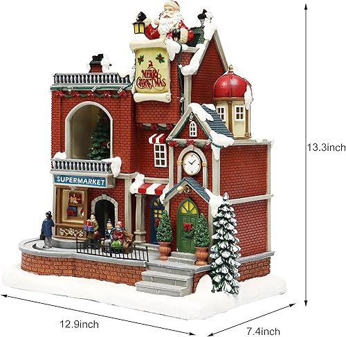 Miniatura 6 de MOMENTS IN TIME Casa de pueblo de Navidad iluminada, supermercado y tiendas, escena animada de vacaciones con luces LED, caja de regalo de música,