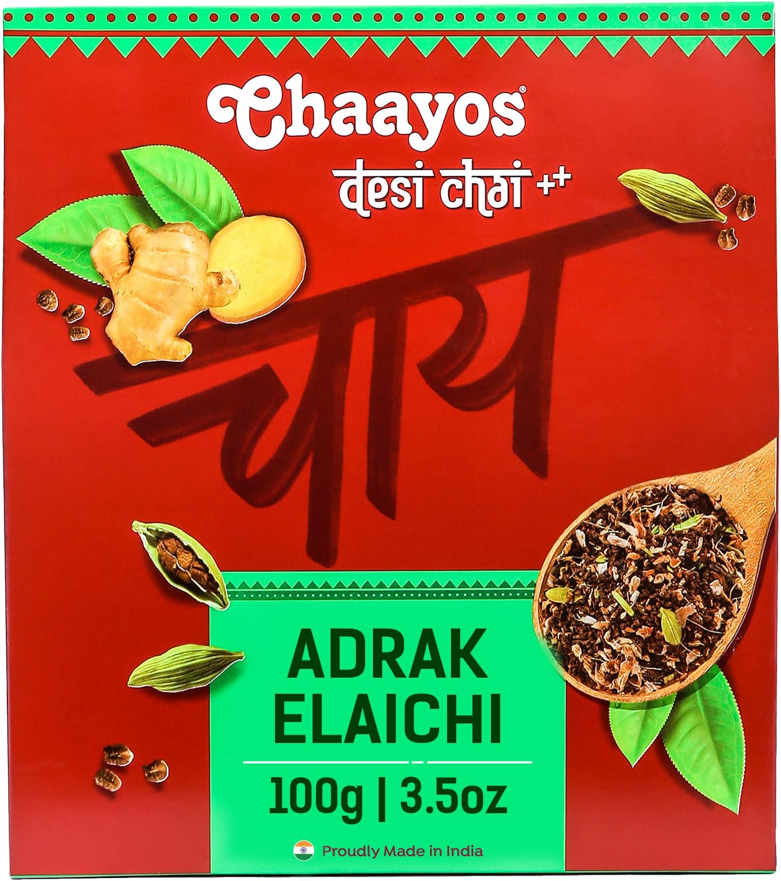 Chaayos Adrak Elaichi Tea (Ginger and Cardamom) - Premium Desi Chai Patti for Authentic Masala Flavour | Immunity Booster- 100g [50 Cups]
