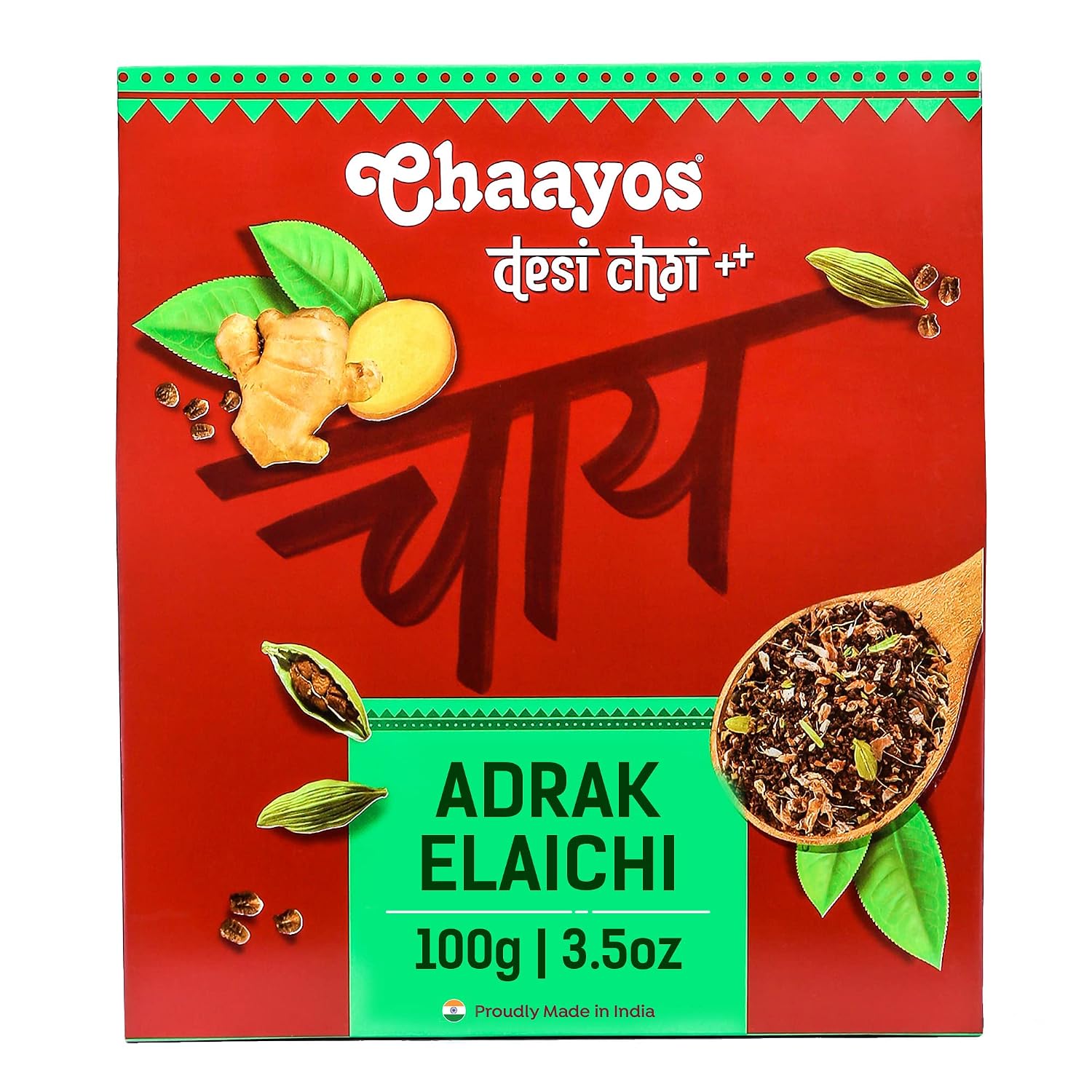 Chaayos Adrak Elaichi Tea (Ginger and Cardamom) - Premium Desi Chai Patti for Authentic Masala Flavour | Immunity Booster-...