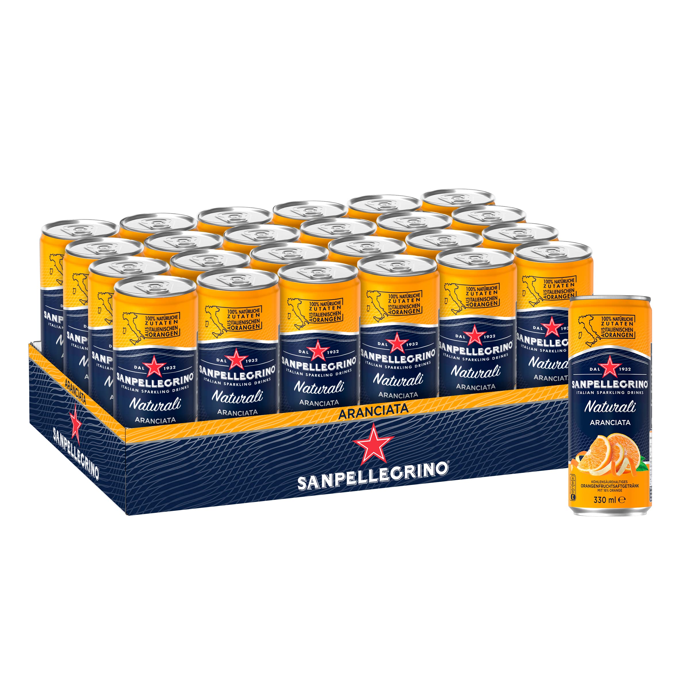 Sanpellegrino Naturali Aranciata Orangen-Limonade mit Orangensaft + Limonata Zitronen-Limonade mit Zitronensaft + Melograno & Arancia Orangen-Granatapfel-Limonade mit Orangensaft und Granatapfelsaft