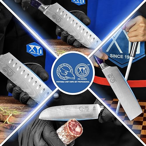 Miniatura 4 de Authentic XYJ Since 1986, juego de 8 cuchillos de chef japoneses con bolsa de rollo y funda, cuchillos de cocina culinaria de acero inoxidable,