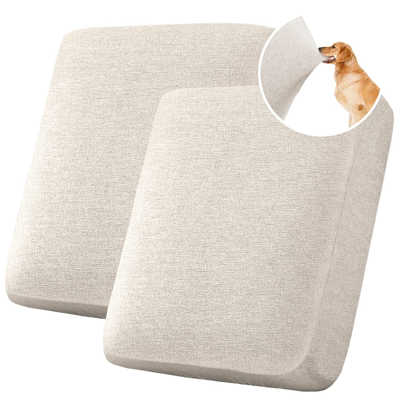 H.VERSAILTEX Water Resistant Woven?áLinen?áLook Couch Cushion Covers Loveseat Cushion Covers for 2 Cushion Couch Individual Seat Cushion Covers Cushion Protector Slipcovers (2 Pack,Ivory)