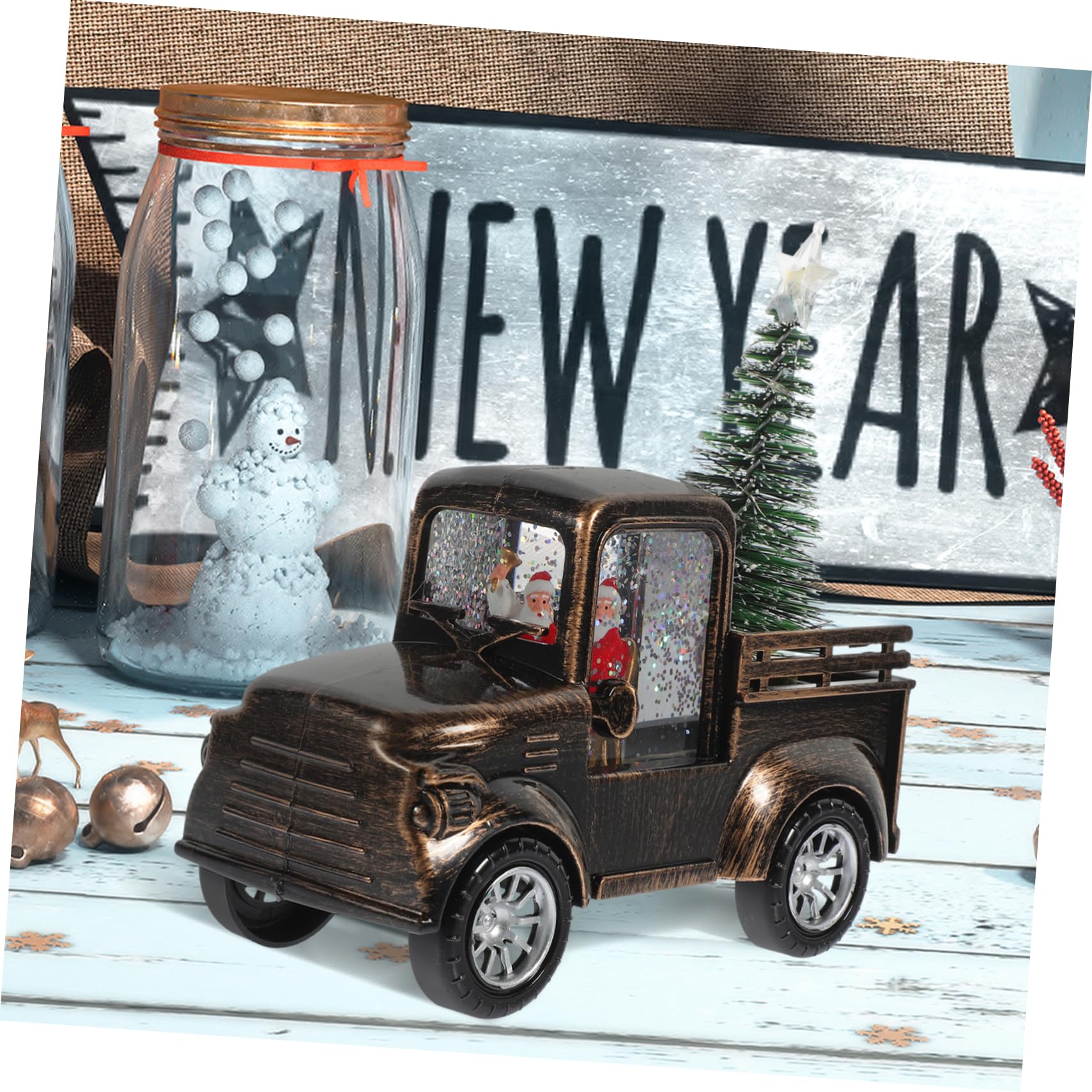 KOMBIUDA Statuina Di Natale Mini Babbo Natale Trattore E Albero Luce A Batteria Artigianato Natalizio Decorazione Da Tavolo