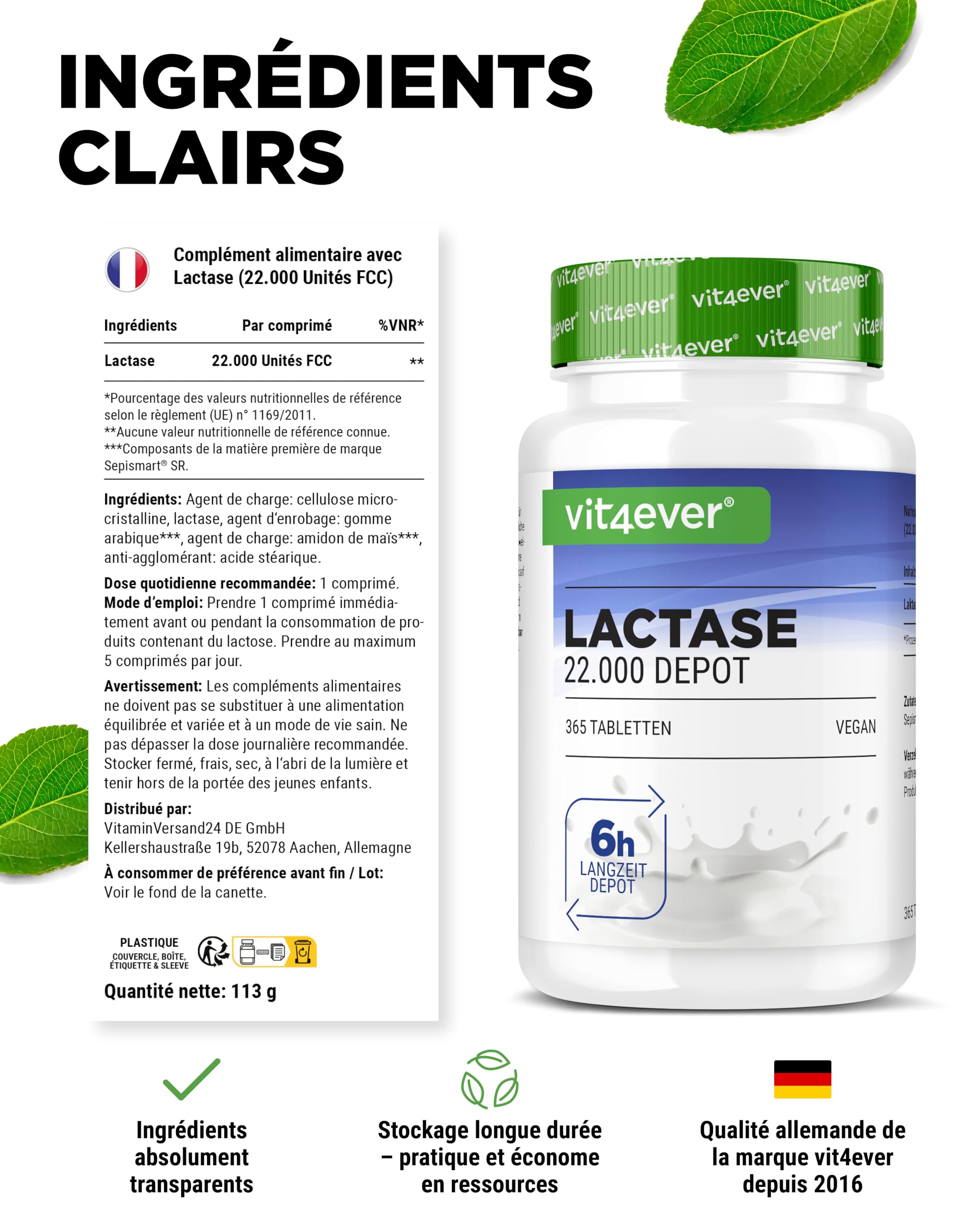 Lactase 22.000 Depot - 365 Comprimés à Libération Prolongée (Sepismart® Slow Release)-Hautement Dosé avec 22.000 Unités FCC-En Cas d'Intolérance au Lactose+Intolérance au Lait-Sans Additifs Inutiles