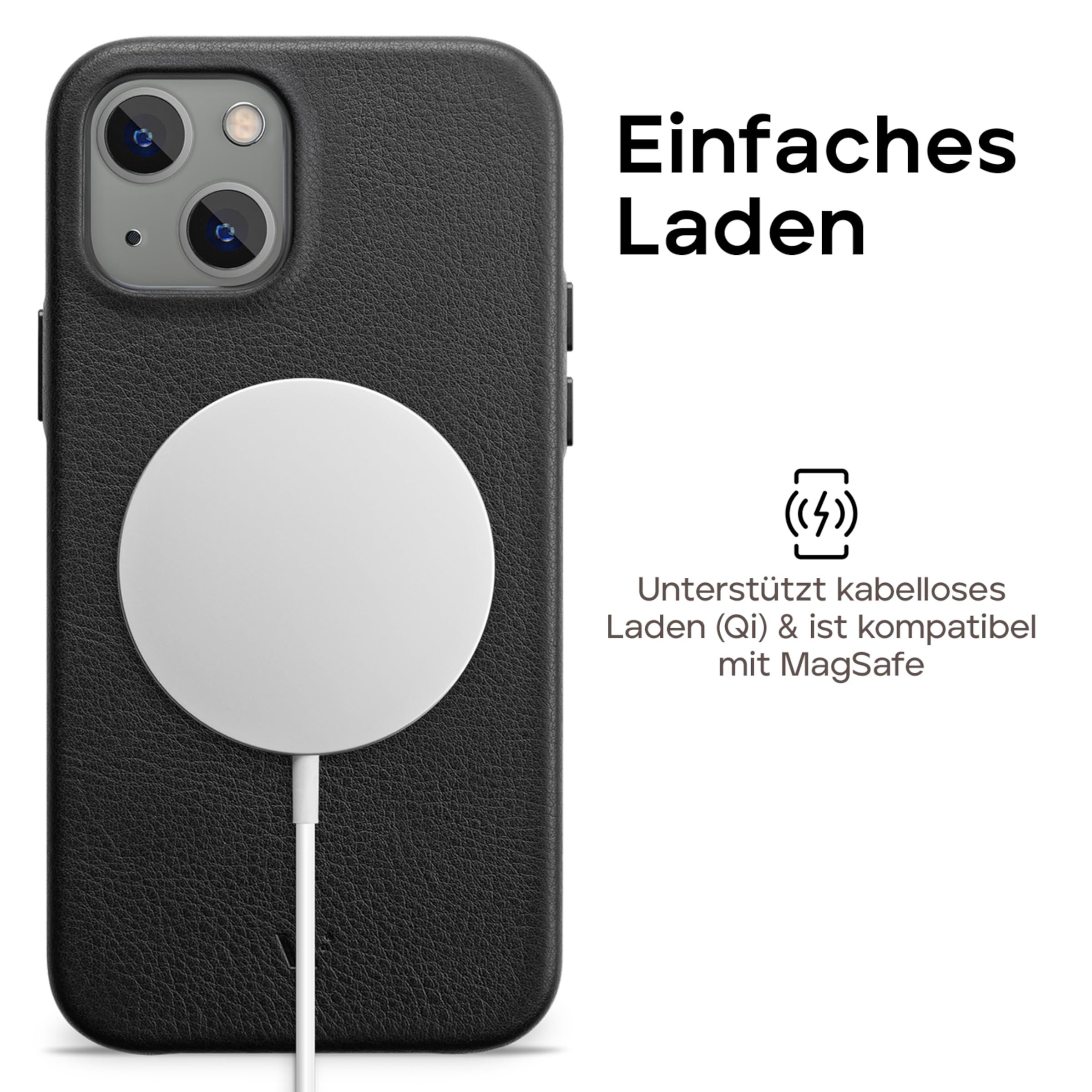 WIIUKA Funda para iPhone 15, piel de Alemania, funda de piel extra fina, funda de teléfono móvil, funda de alta calidad, funda Qi, color negro