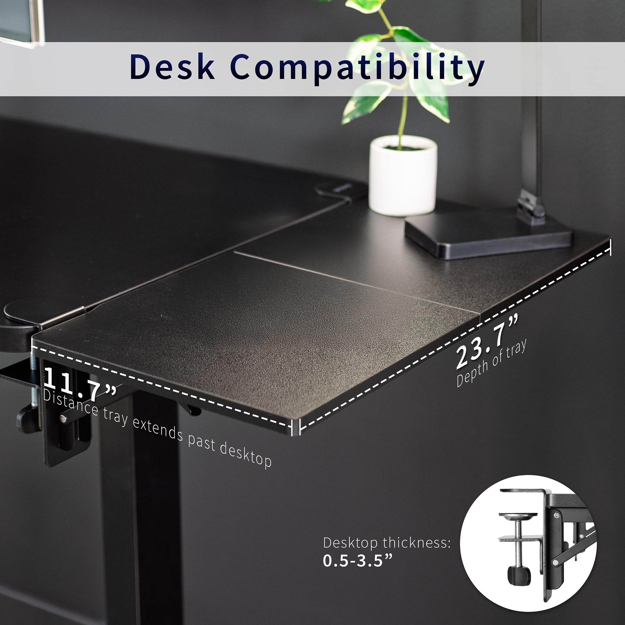 VIVO DESK-EXT24 Tischverlängerung zum Klemmen, 61 x 30,5 cm (14 inkl. Klemmen), Handgelenkstütze, faltbare Tastaturablage, Tischhalterung für Sitz-Steh-Schreibtische, Schwarz, DESK-EXT24