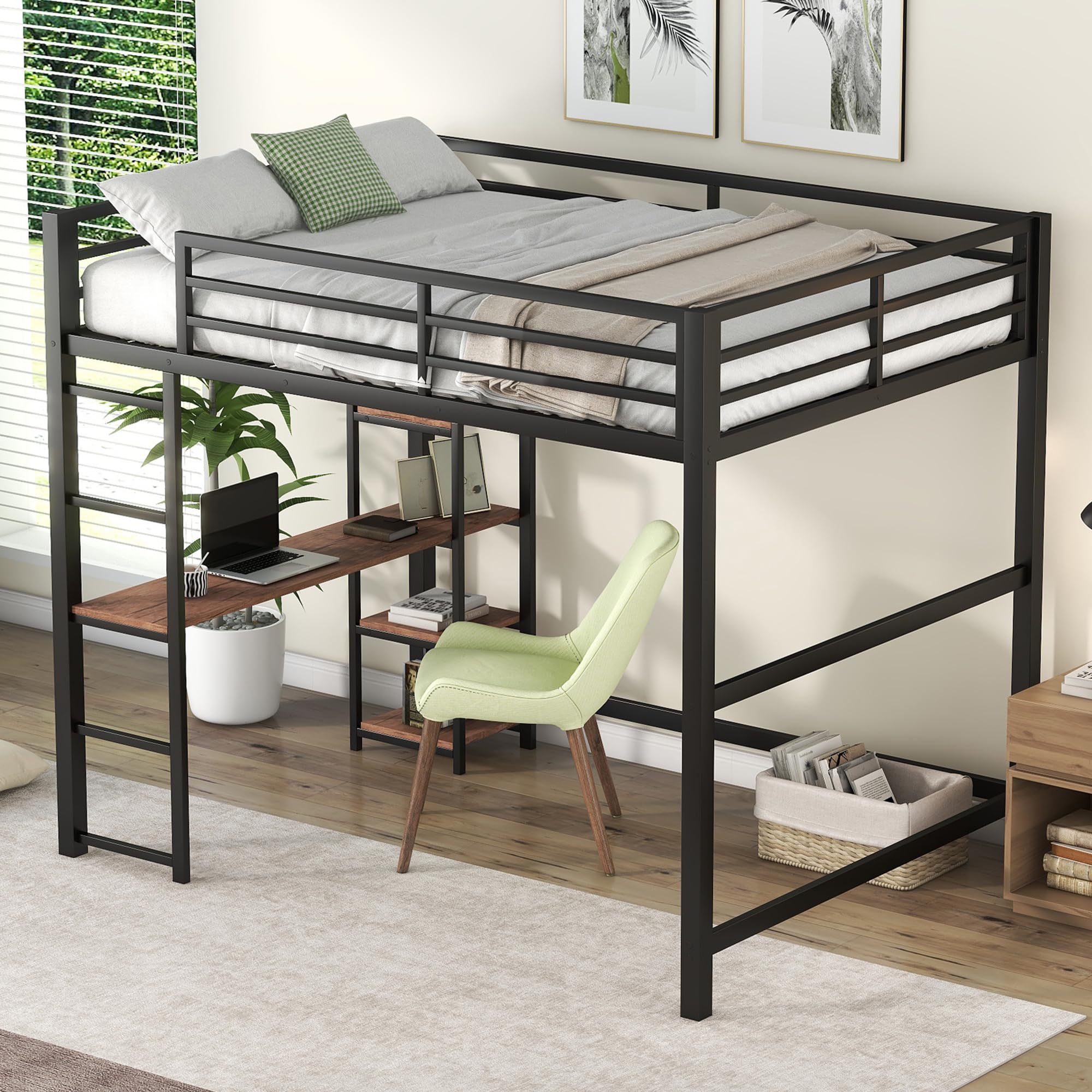 Photo 1 of ** MISSING PARTS**
Merax Full Size Metal Loft Bed with Built-in Desk and Storage Shelves, Multifunctional Loft Bed Full Size for Small Spaces, Kids Bedrooms, Student Dorms, No Box Spring Needed, Black