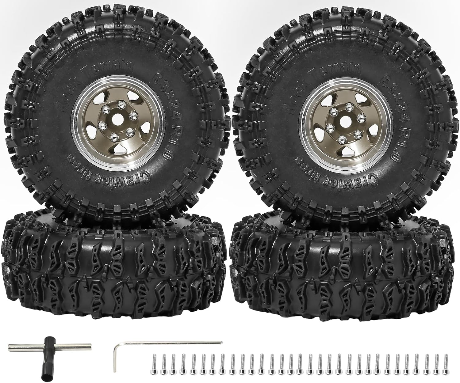 1.0 Beadlock Wheel Soft Tire Set RC Upgrade Part for Traxxas 1/18 TRX4M 1/24 RC Crawlers car Axial SCX24 FMS FCX24 Gladiator Bronco C10 JLU Deadbolt B17 Upgrade.(4Pcs/Set)