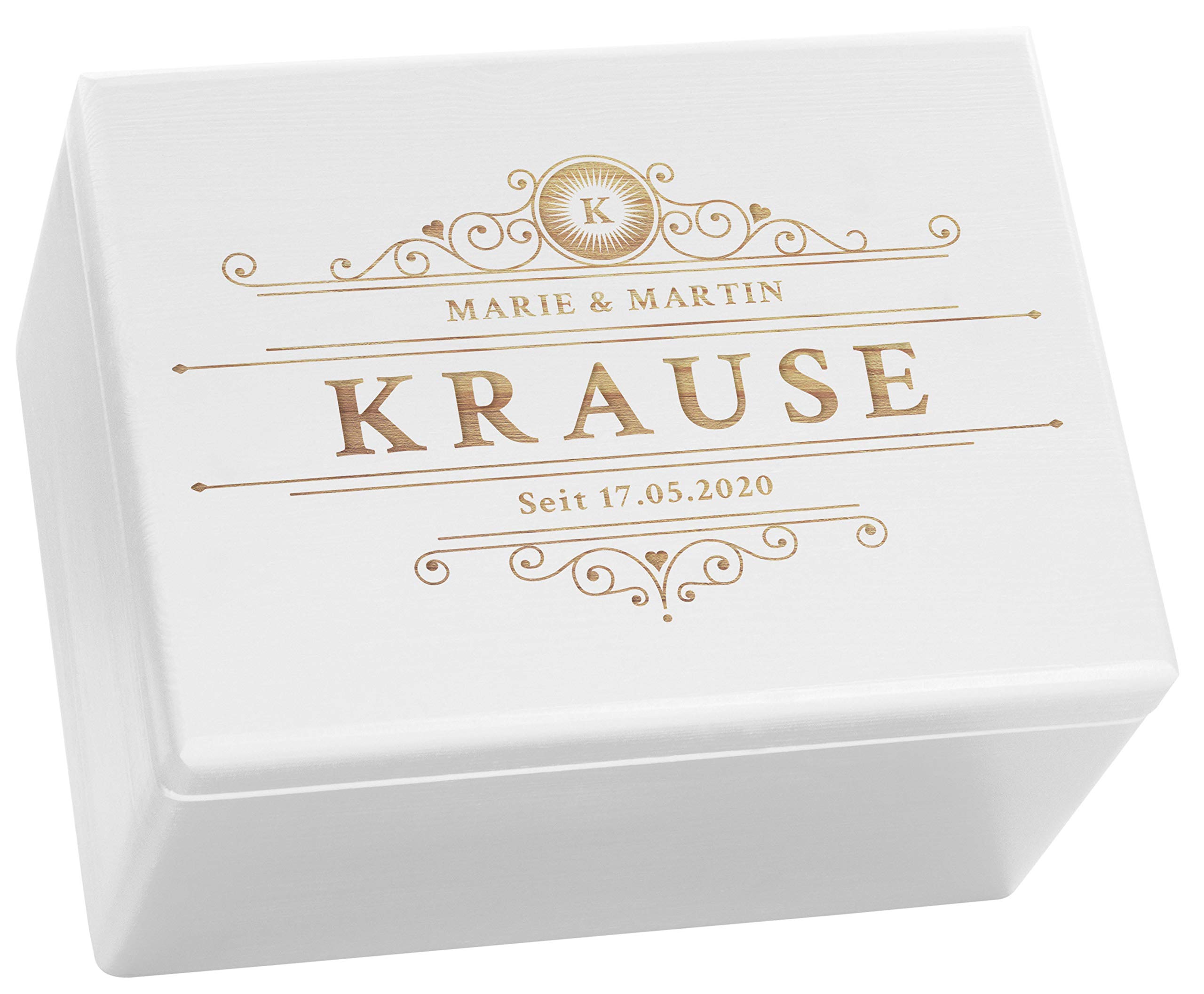LAUBLUST Holzkiste Personalisiert zur Hochzeit - ca. 40x30x24cm, Weiß, Ranken Gravur | Erinnerungsbox & Geschenkkiste, FSC®