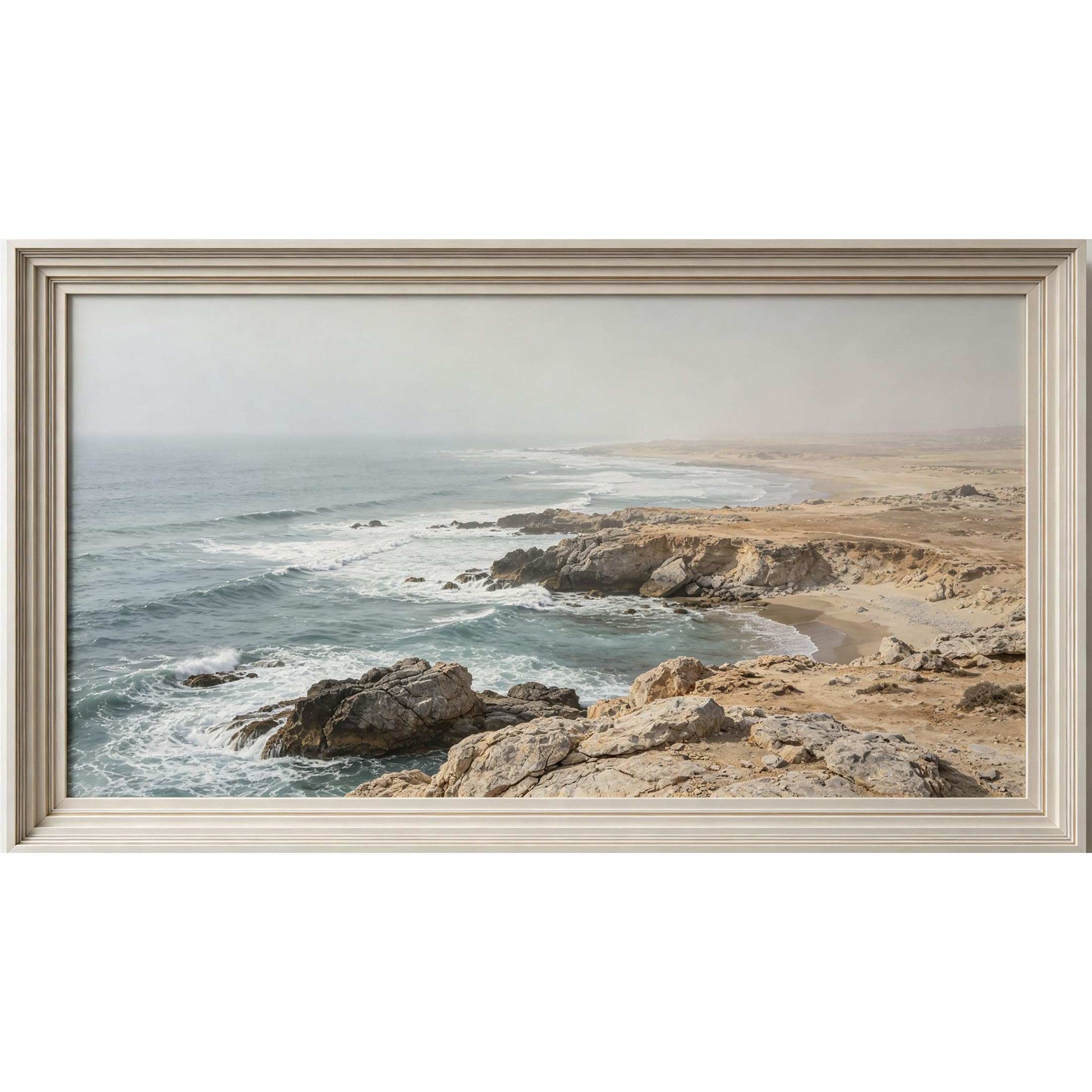 QZLITHOTIC 50×90cm3D Framed Wall Art， Coastal Ocean Shoreline Landscape Self?Adhesive Mural， Water?Activated Peel & Stick Fabric Decor Wall Decal for Bedroom Living Room