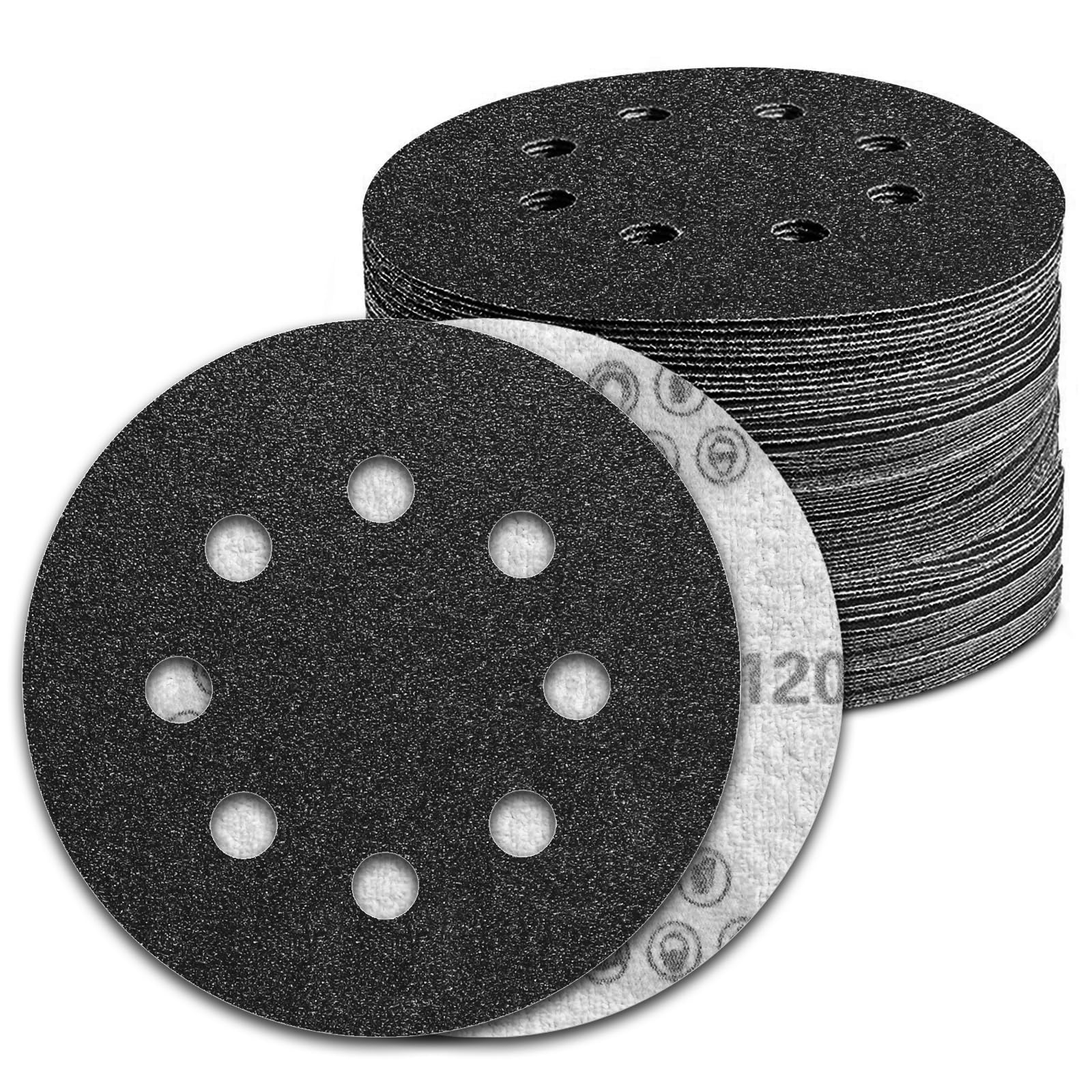 KONGMING 100 PCS 125mm Wet Dry Sanding Discs 8 Hole Grit 120 Hook and Loop Silicon Carbide Sandpaper for Random Orbital Sander