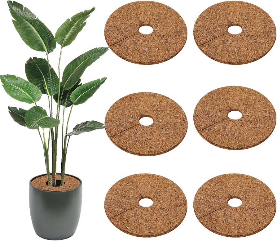 18.1 Inch Coconut Fibers Mulch Ring Tree Protector Mat,6 Pack Soil Cover for Indoor Plants, Natural Coco Coir Tree Ring Mulch Mat Plant Pot Soil Cover ...