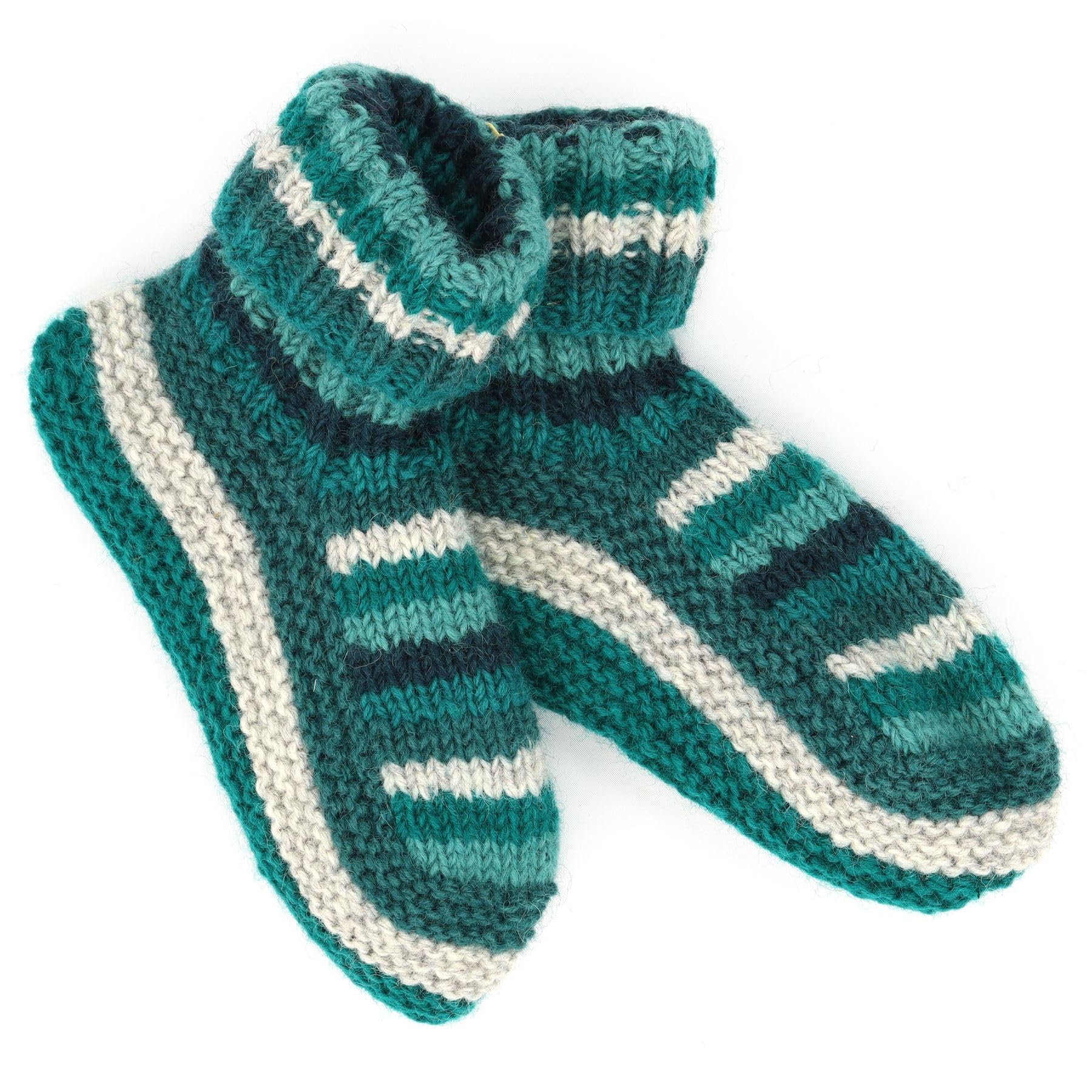 LOUDelephant Hand Knitted Wool Slipper Socks - Stripe Teal